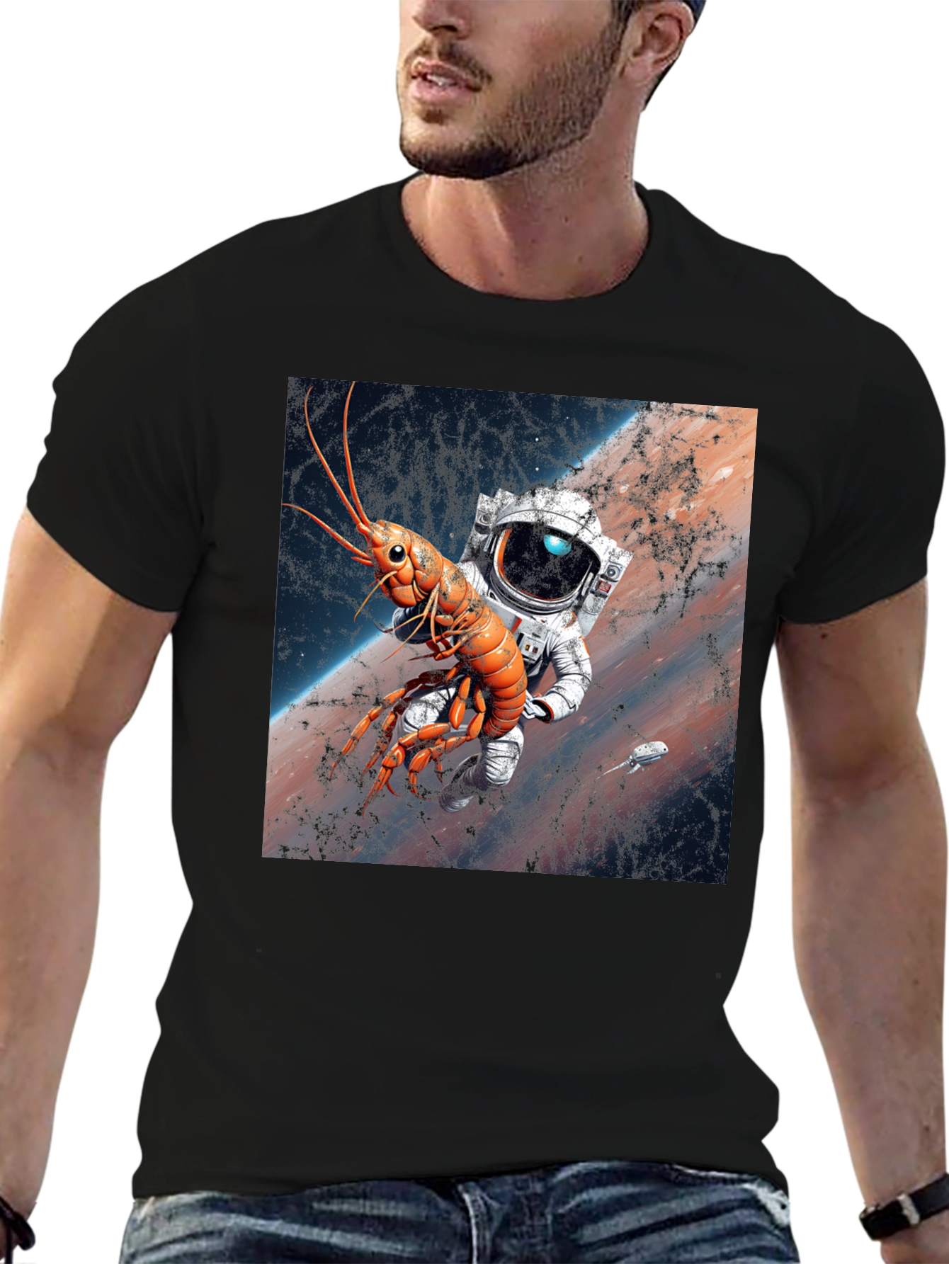 Black Space Lobster Astronaut T-Shirt view 6