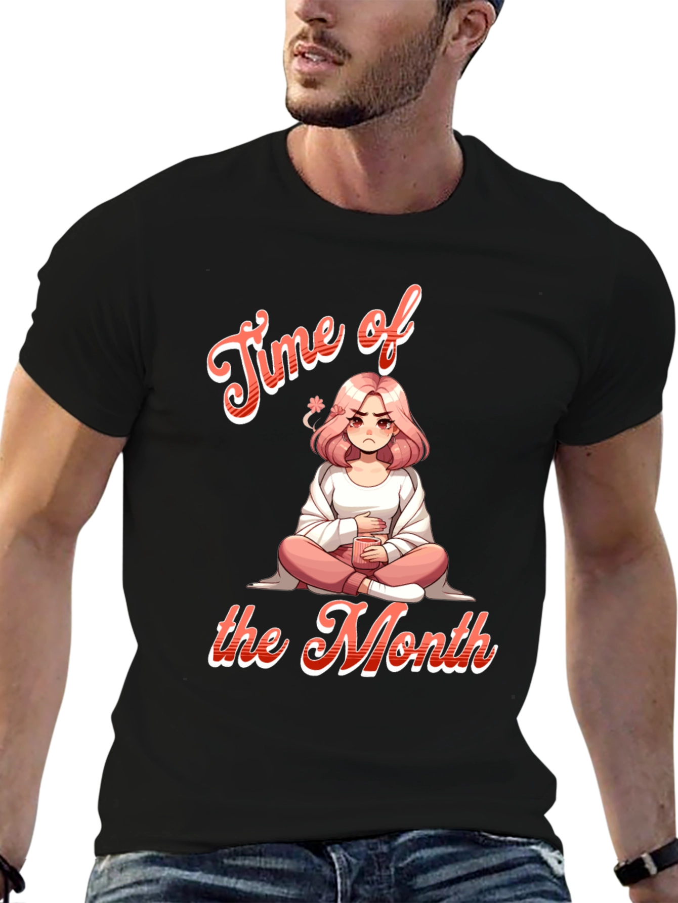 Black Time of the Month Graphic Tee - Funny Period Shirt view 6