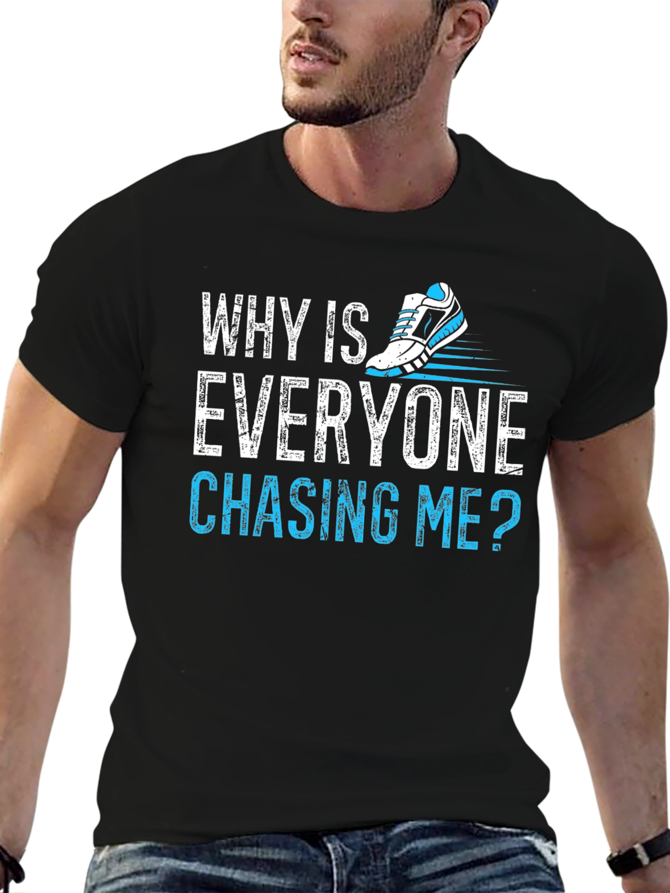 Black Why Is Everyone Chasing Me? Running T-Shirt view 6