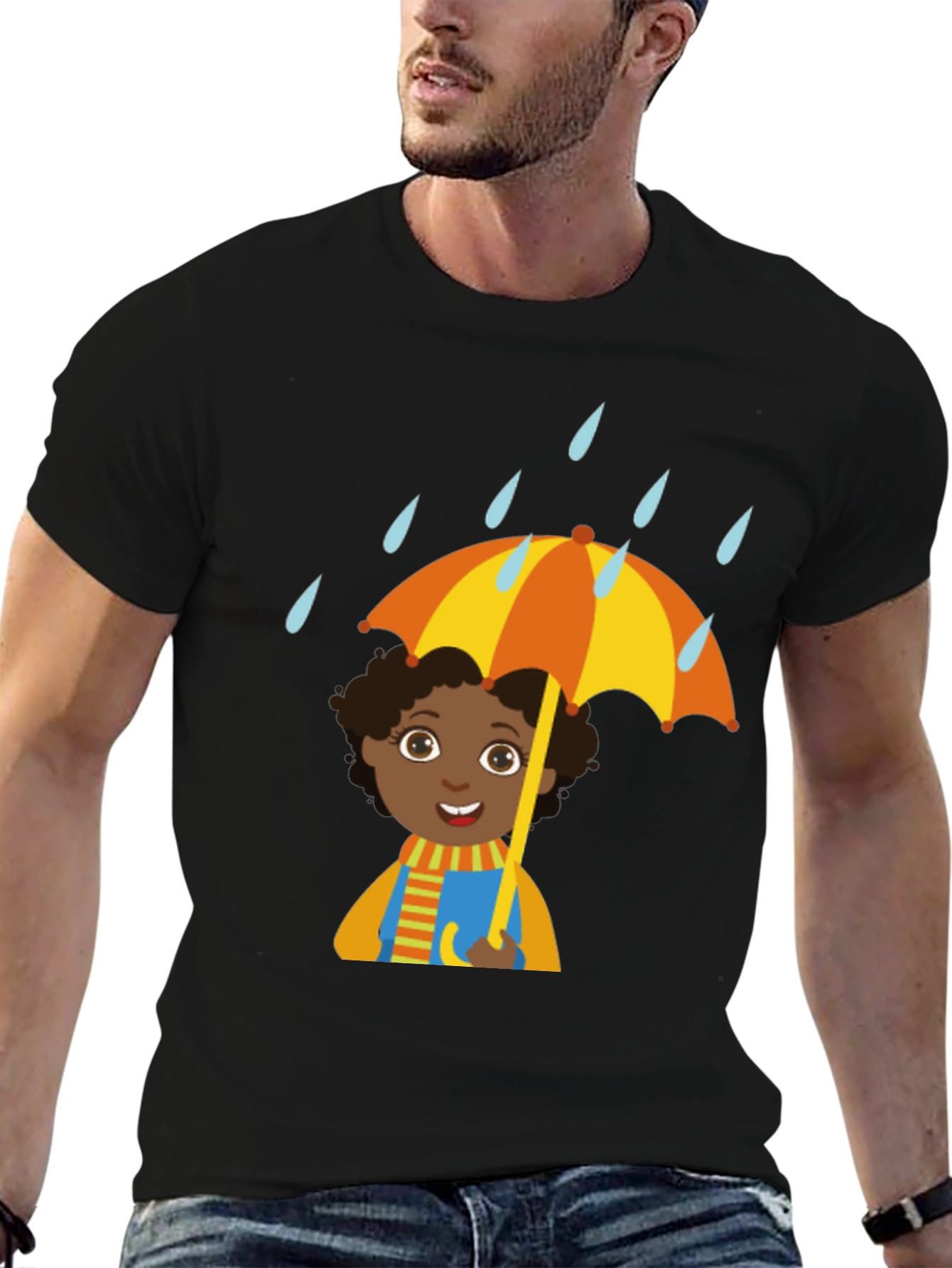 Black Rainy Day Cartoon T-Shirt view 6