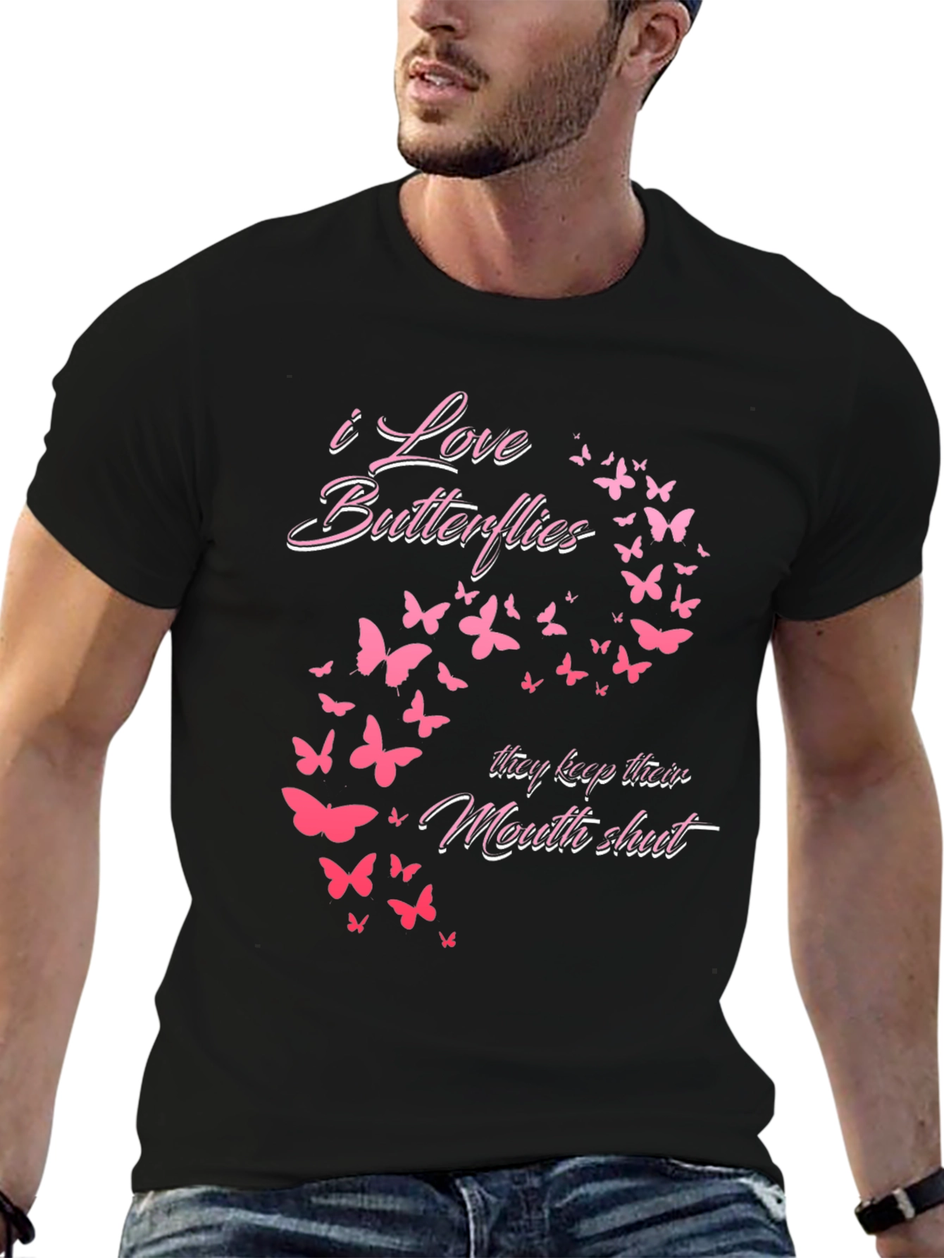 Black I Love Butterflies Graphic Tee - Black view 6