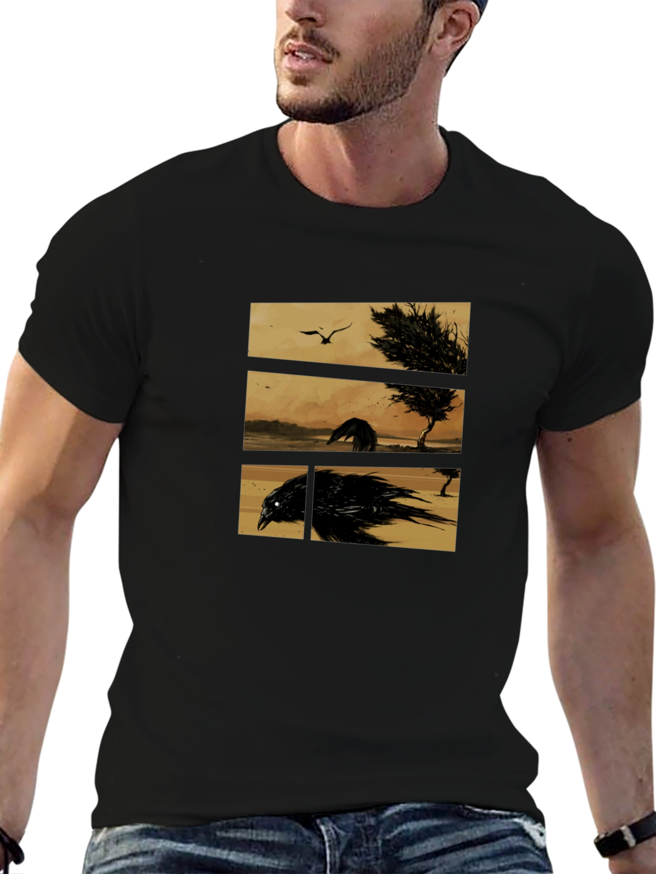 Black Raven Graphic T-Shirt - Unique Artistic Design view 6