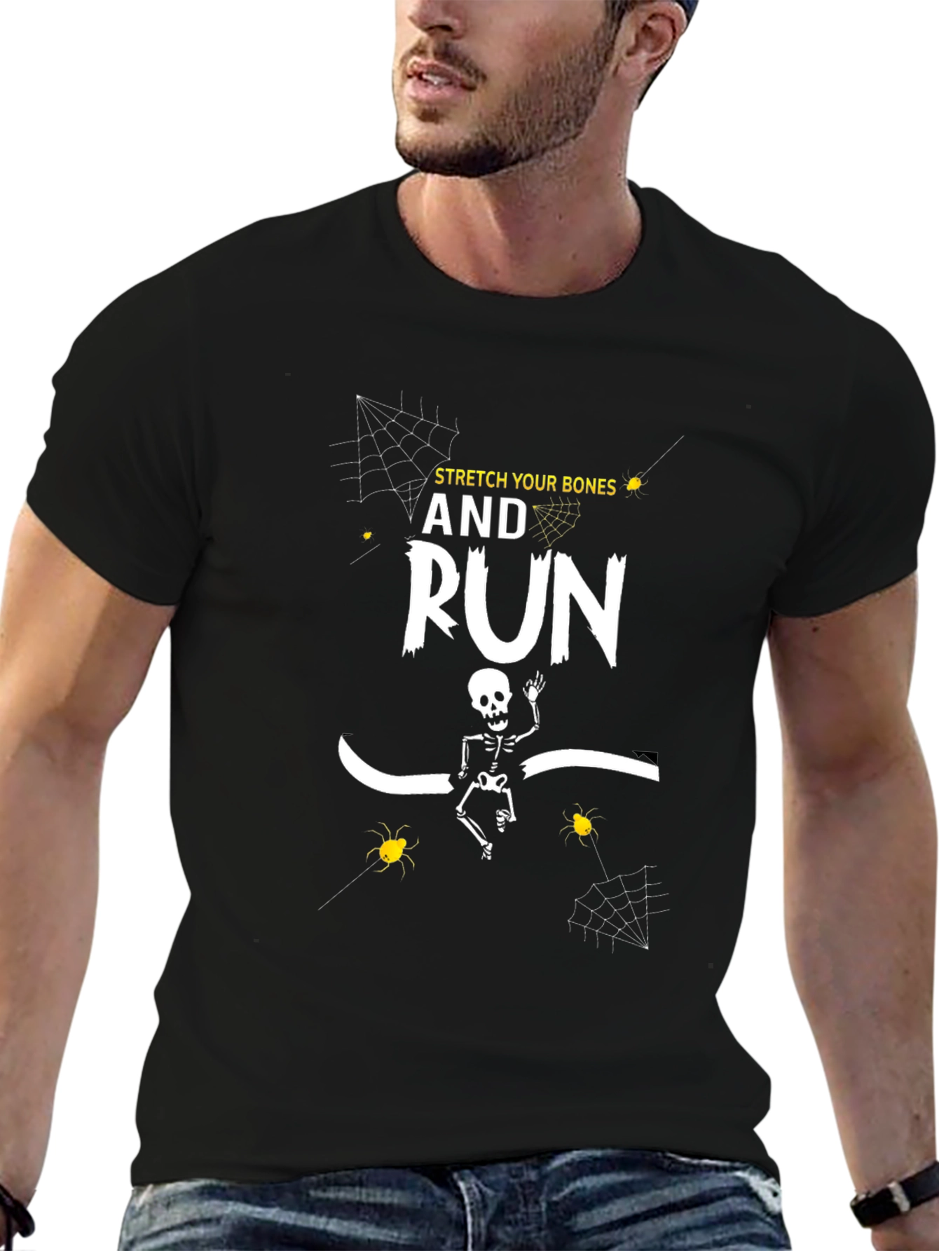 Black Stretch Your Bones And Run T-Shirt Halloween view 6