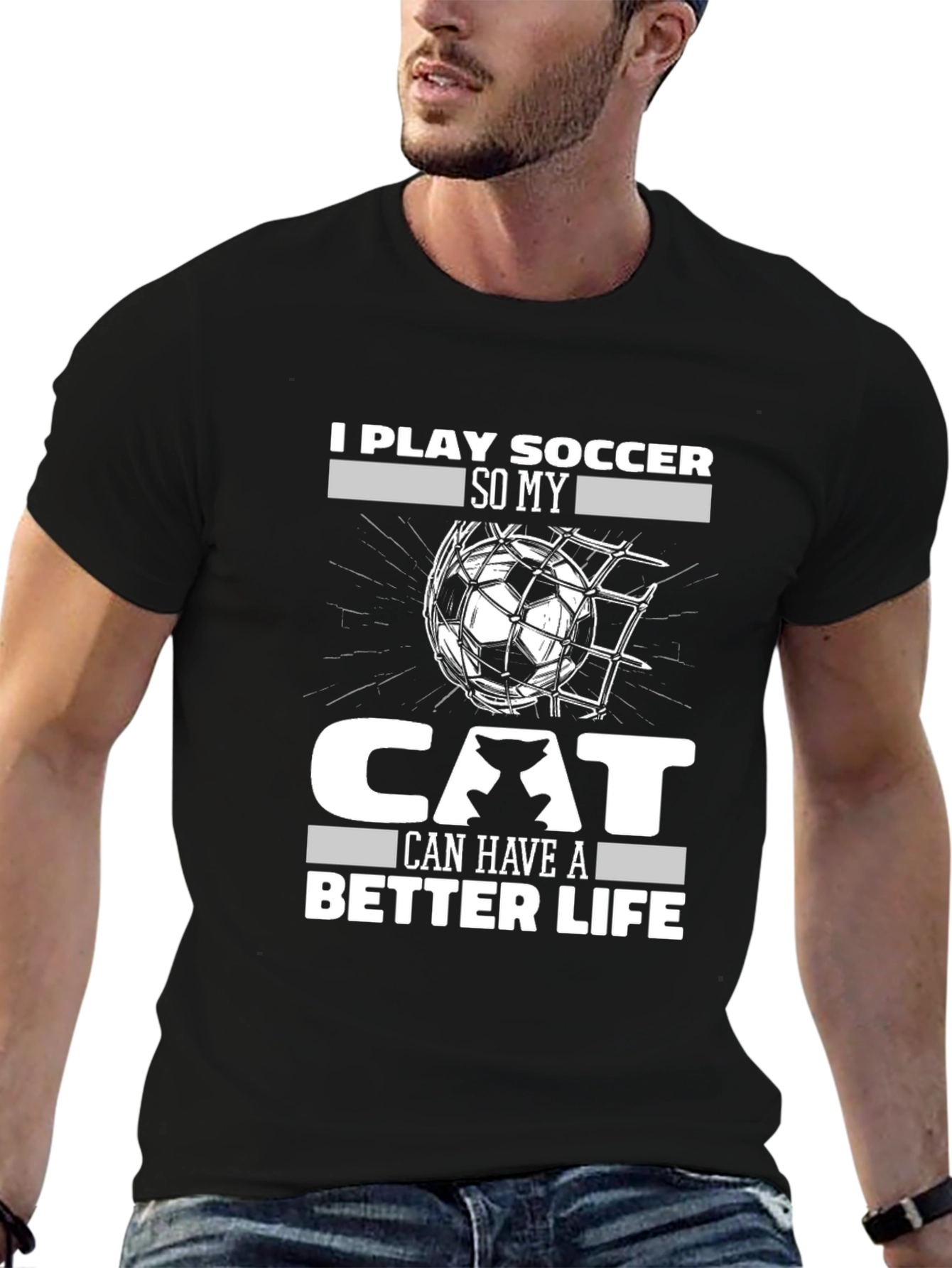 Black I Play Soccer for My Cat Funny T-Shirt view 6