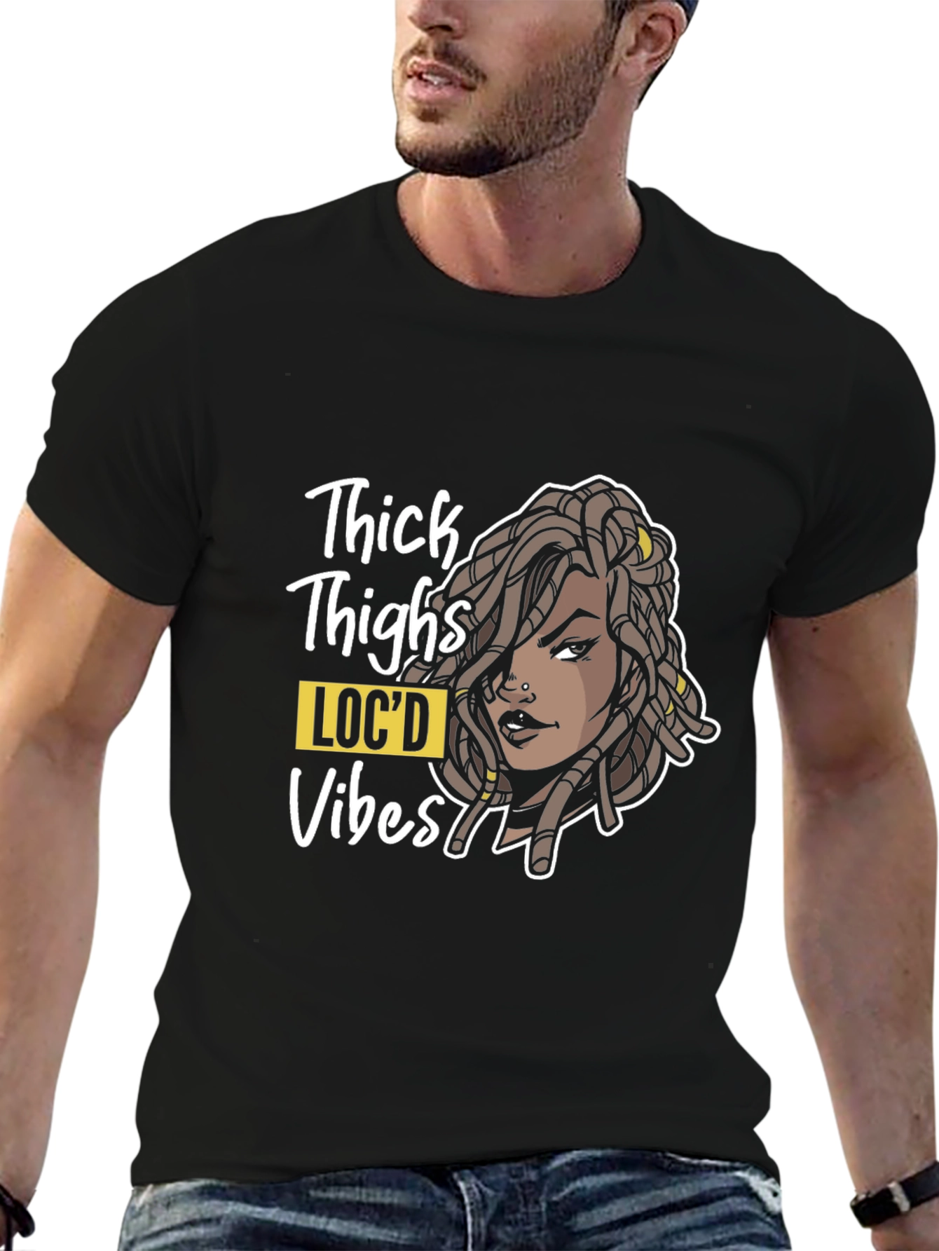 Black Thick Thighs Loc'd Vibes Graphic Tee view 6
