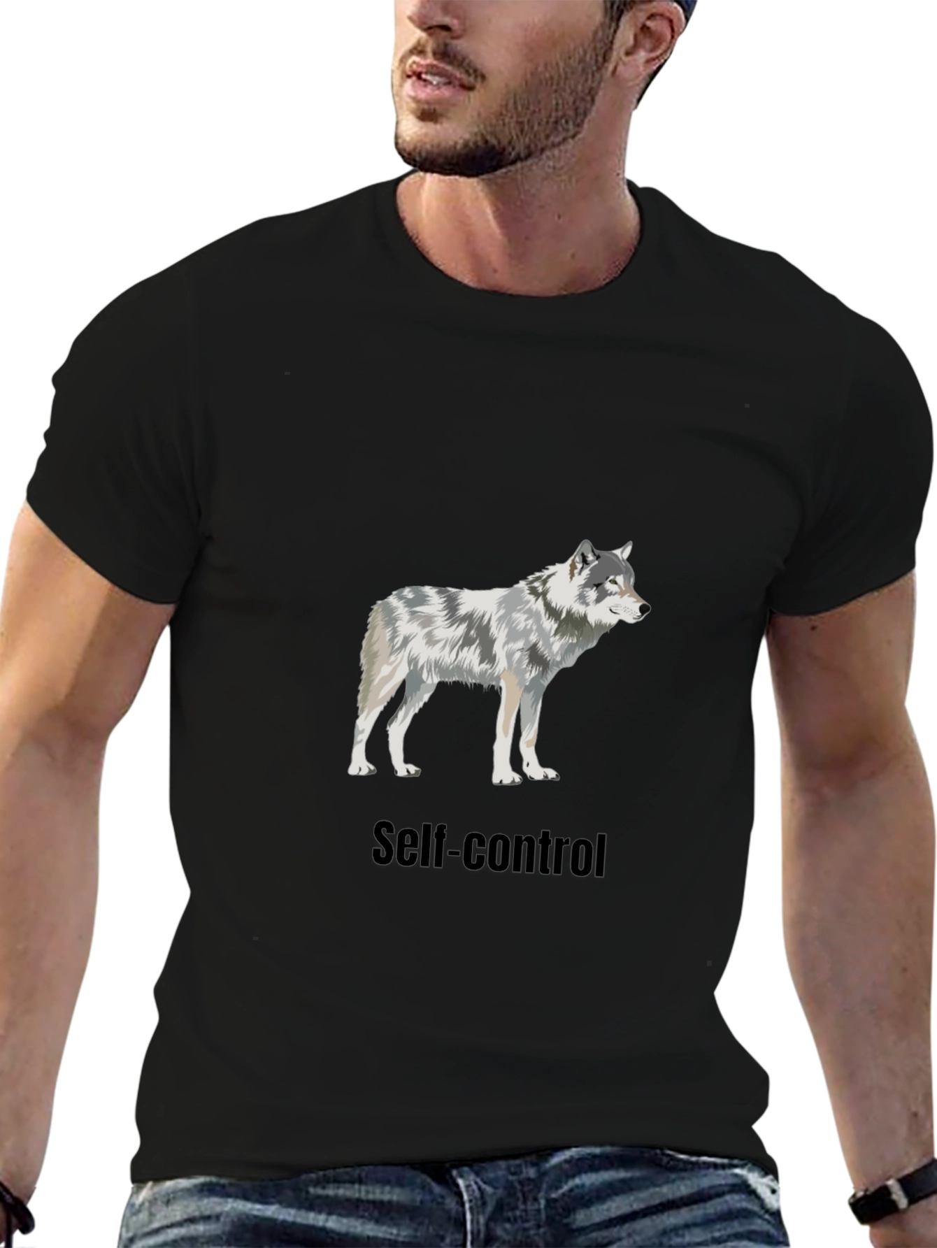 Black Self-Control Wolf Graphic T-Shirt view 6