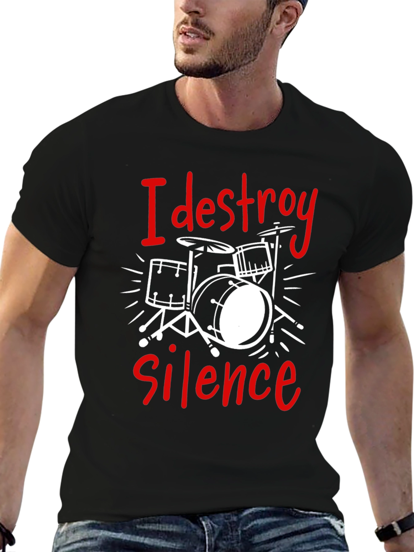 Black I Destroy Silence Drummer Tee view 6