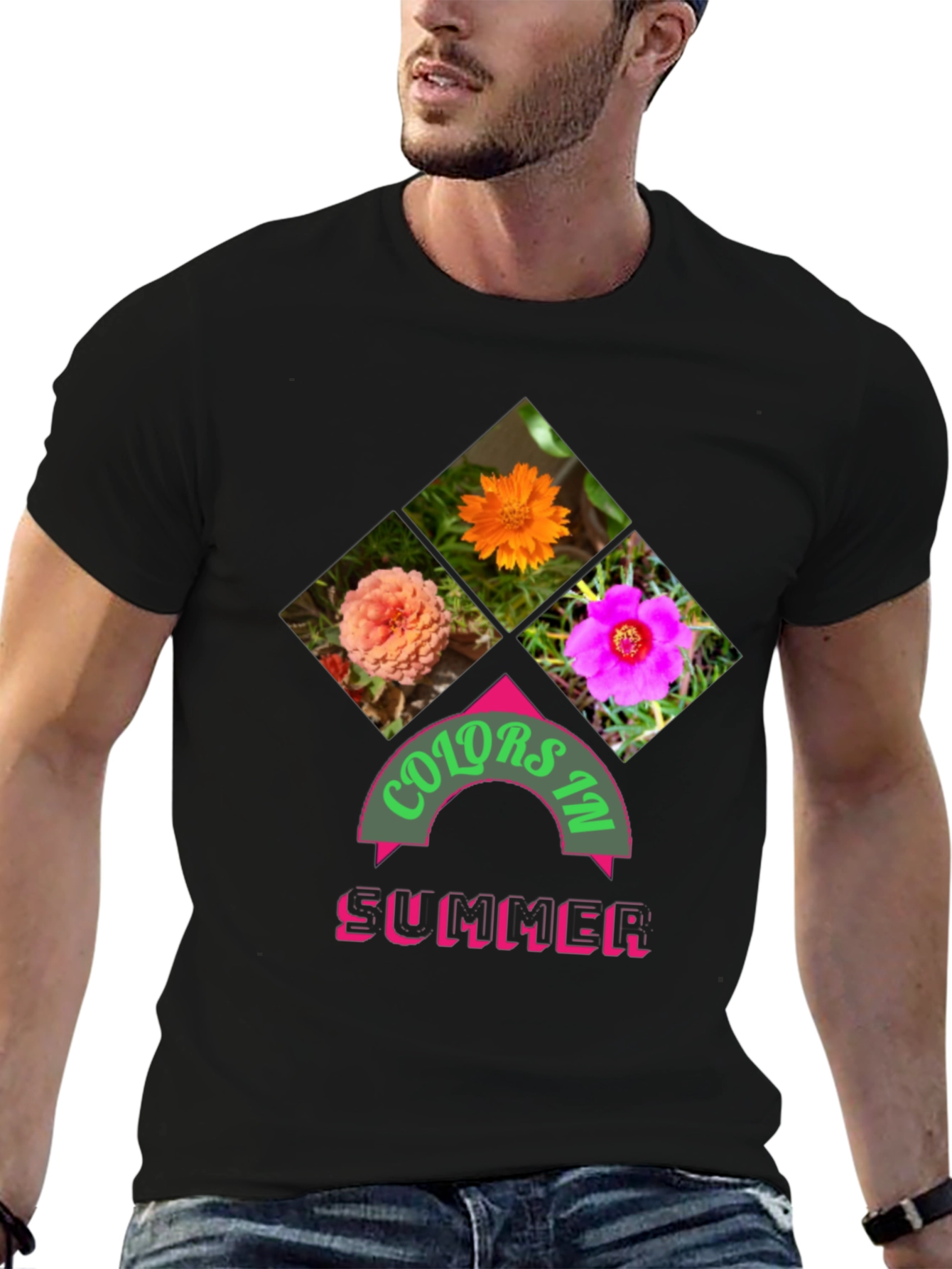 Black Colors in Summer Graphic Tee - Trendy Floral Design view 6
