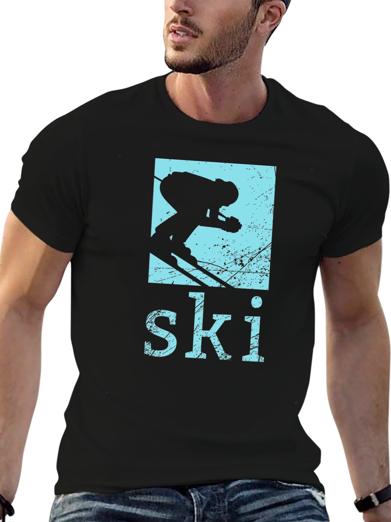 Black Retro Ski T-Shirt - Vintage Skiing Design view 6