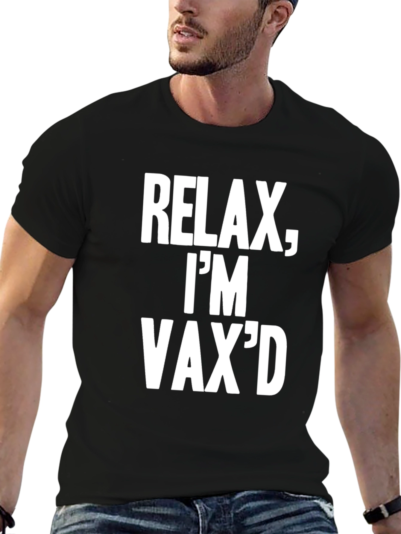 Black Relax, I'm Vax'd T-Shirt - Black Crew Neck Tee view 6
