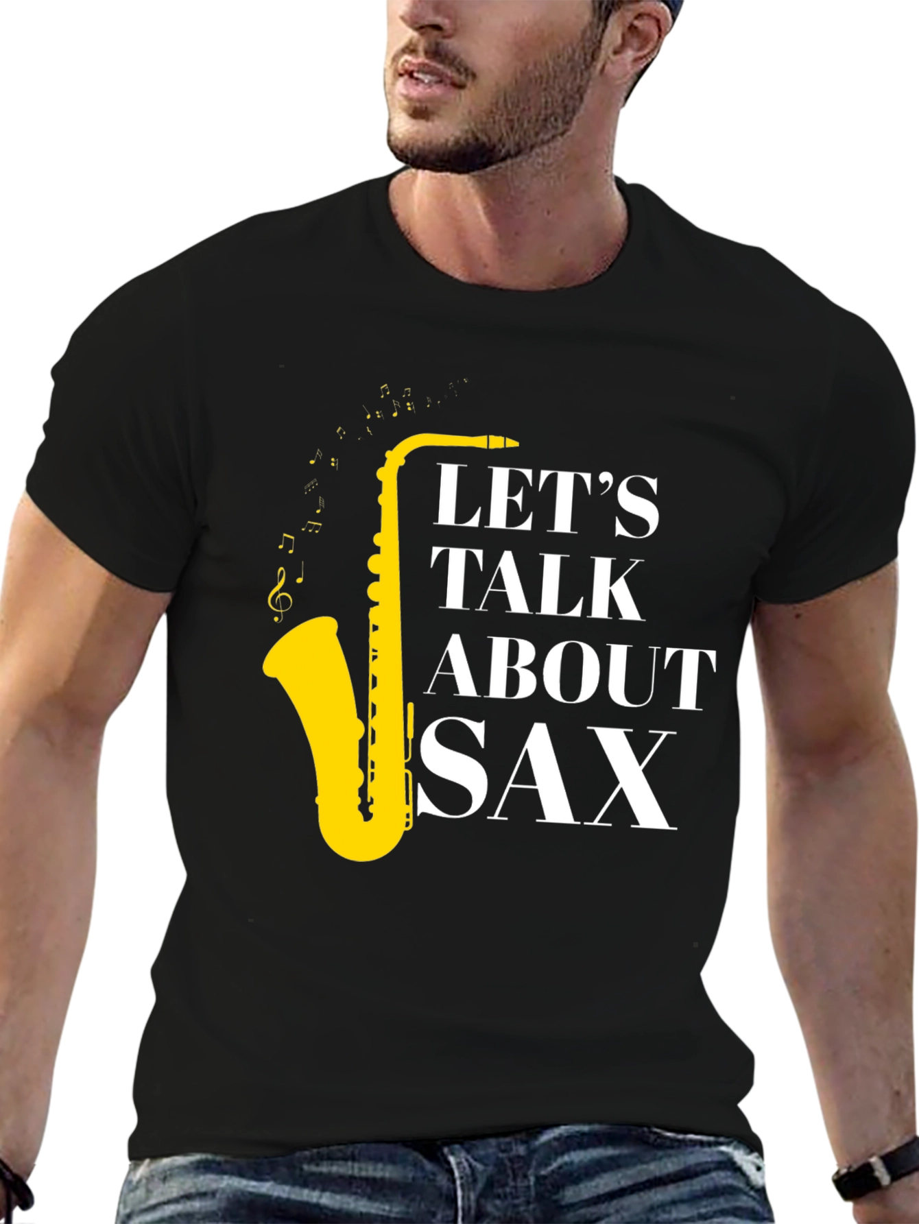 Black Let's Talk About Sax T-Shirt - Musician Apparel view 6