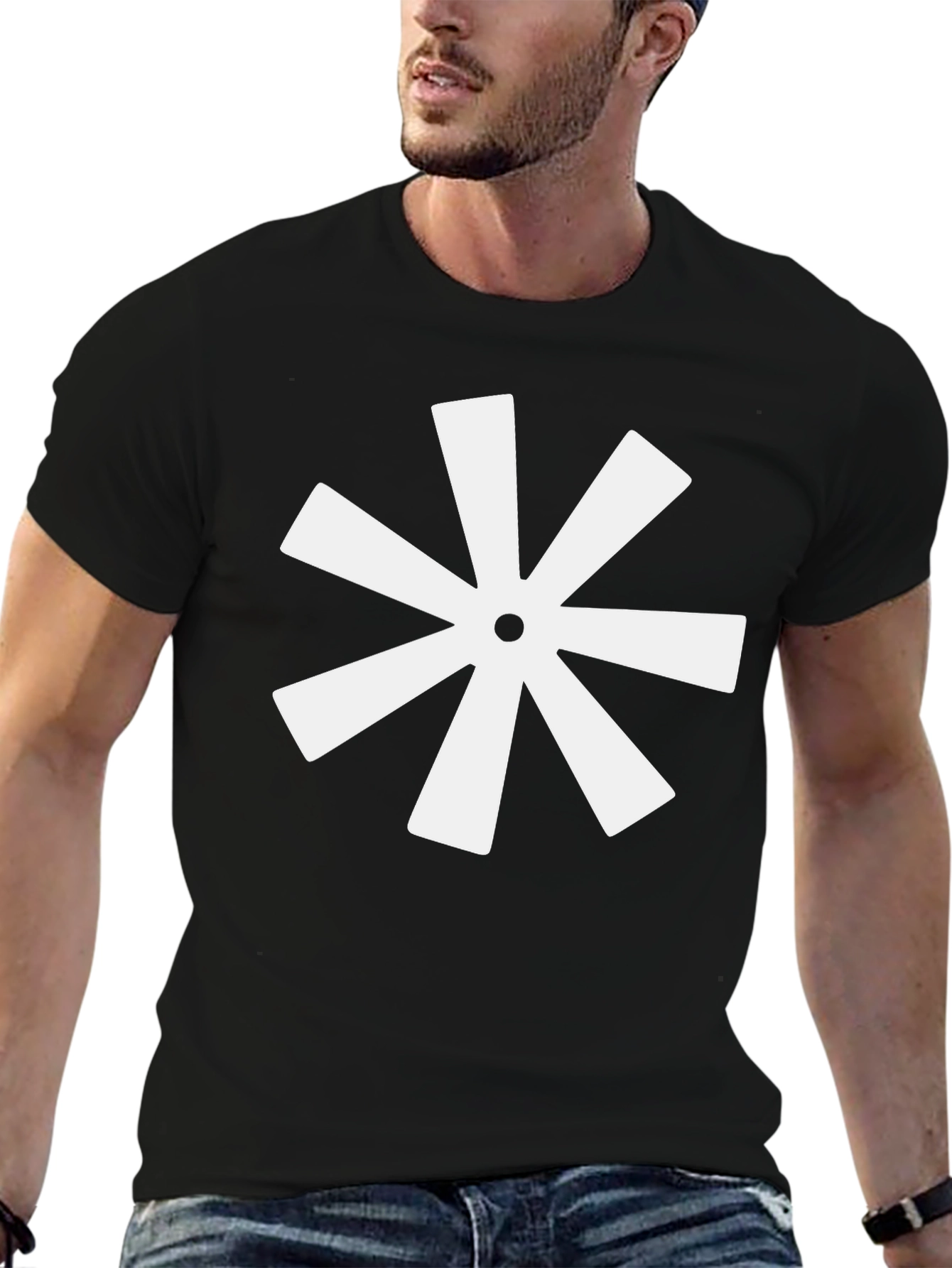 Black Asterisk Flower Graphic Tee - Modern Black T-Shirt view 6