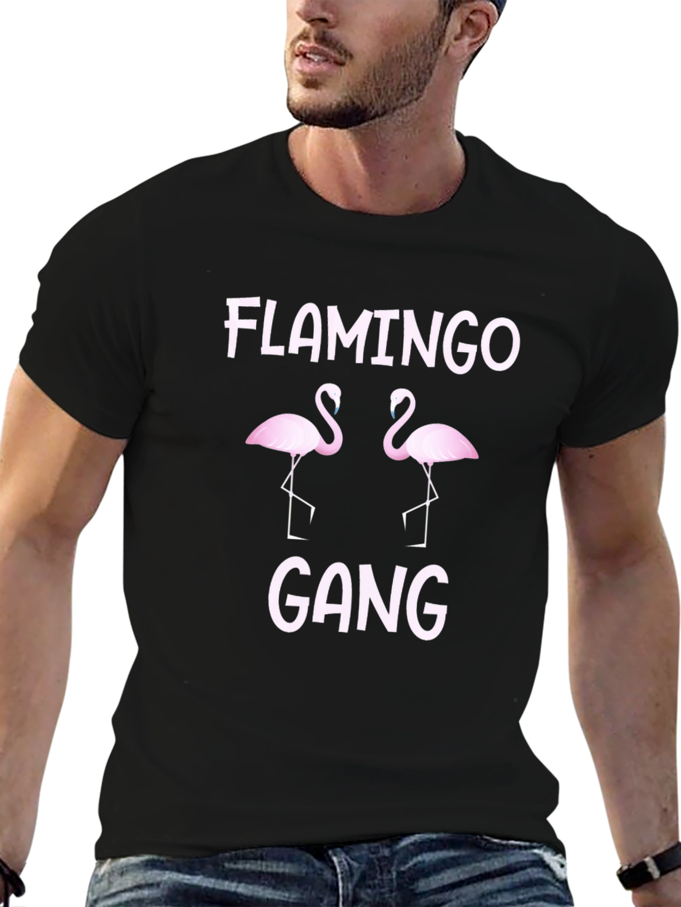 Black Flamingo Gang Graphic T-Shirt - Crew Neck view 6