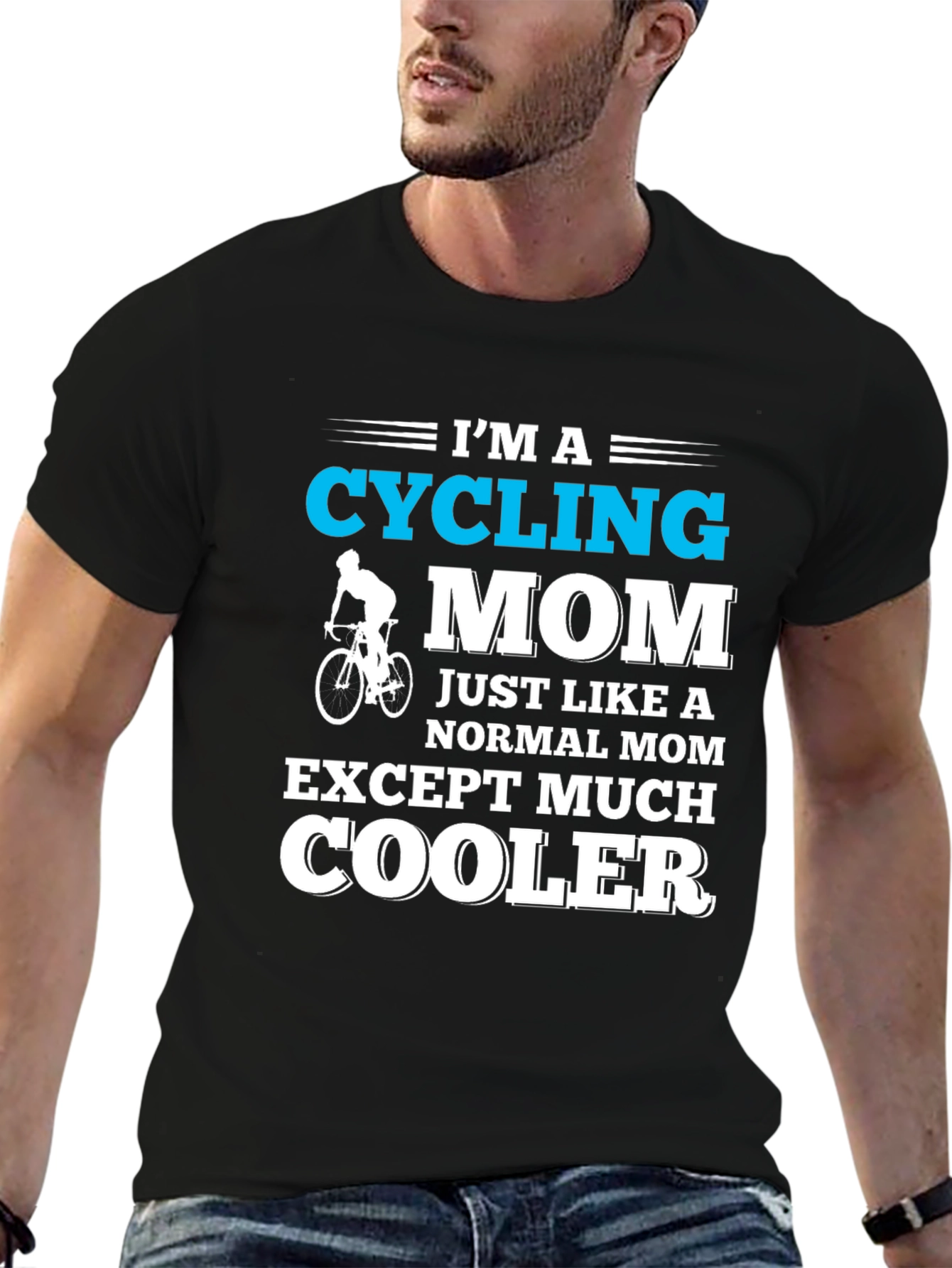 Black Cycling Mom Graphic T-Shirt - Cool Mother's Day Gift view 6