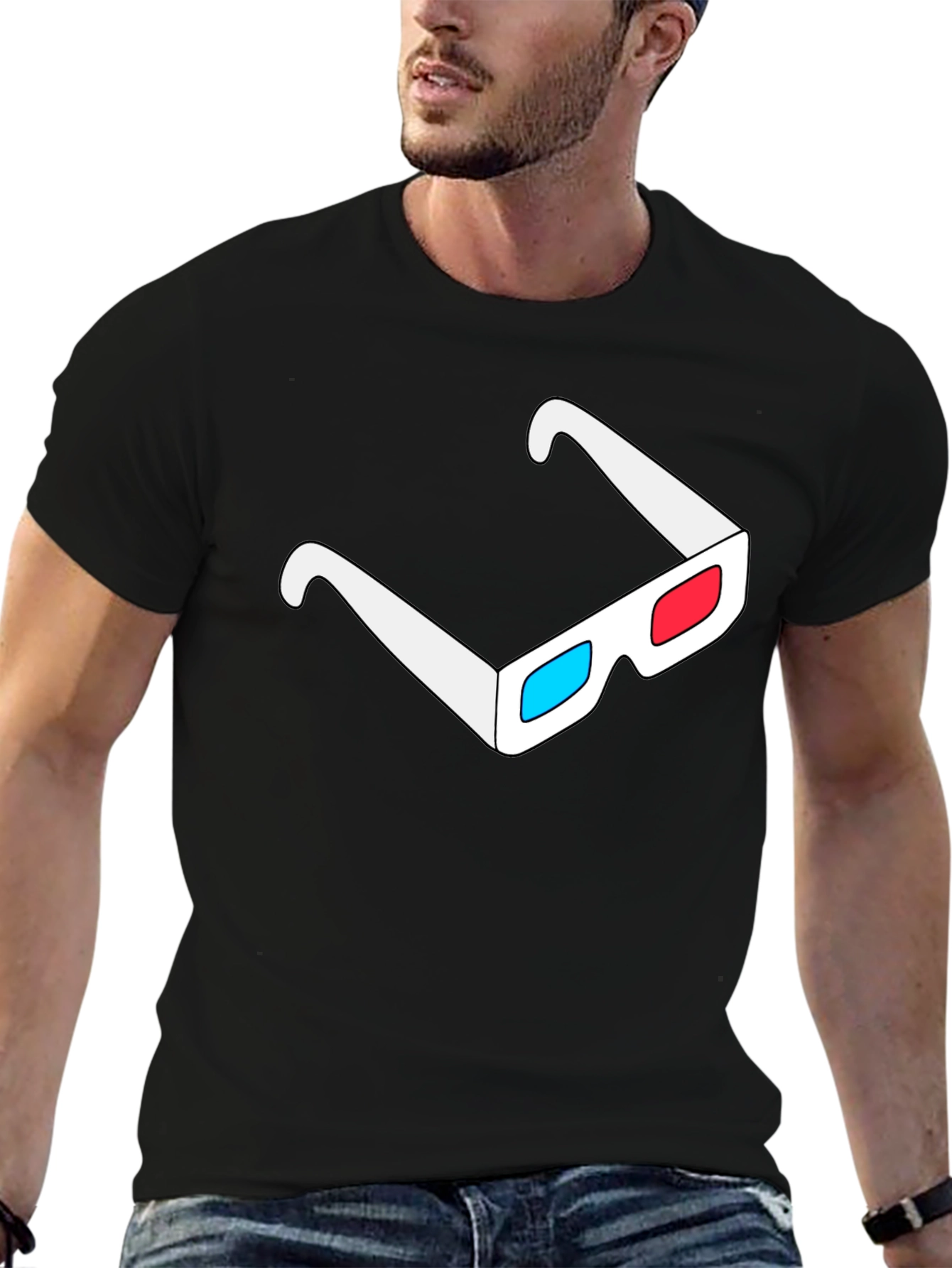 Black 3D Glasses Graphic Black T-Shirt view 6