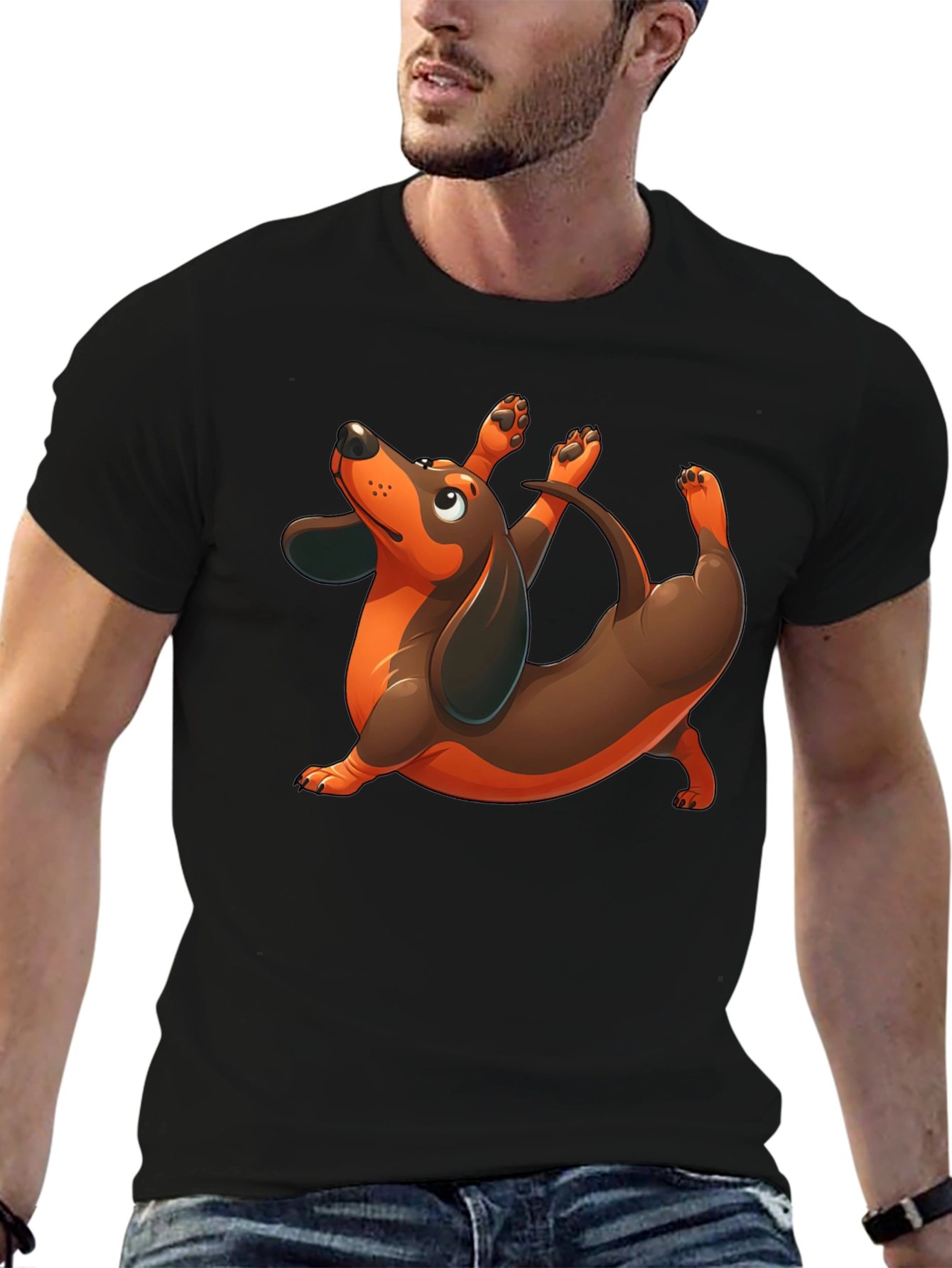 Black Yoga Dachshund Black T-Shirt view 6