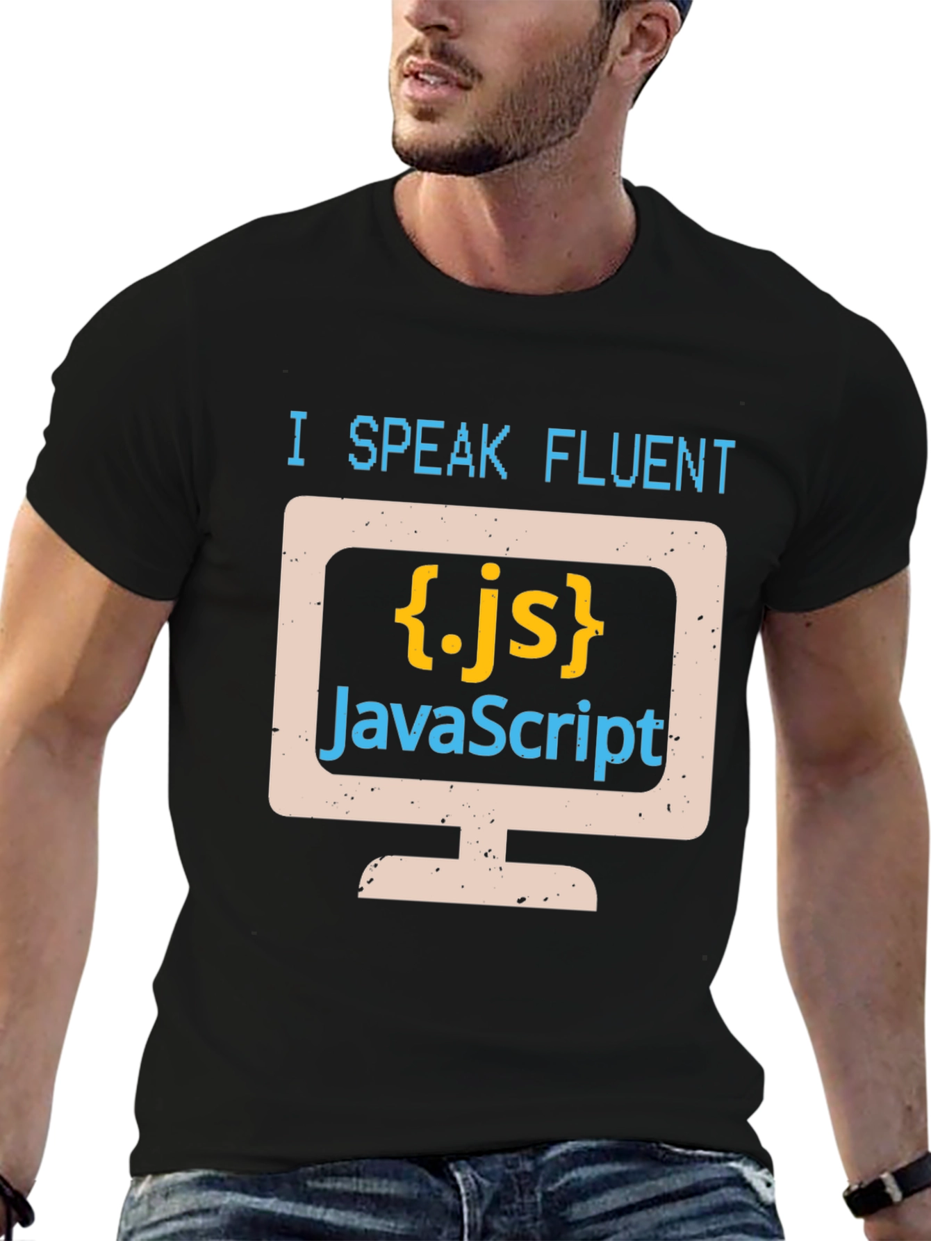 Black I Speak Fluent JavaScript Programmer T-Shirt view 6