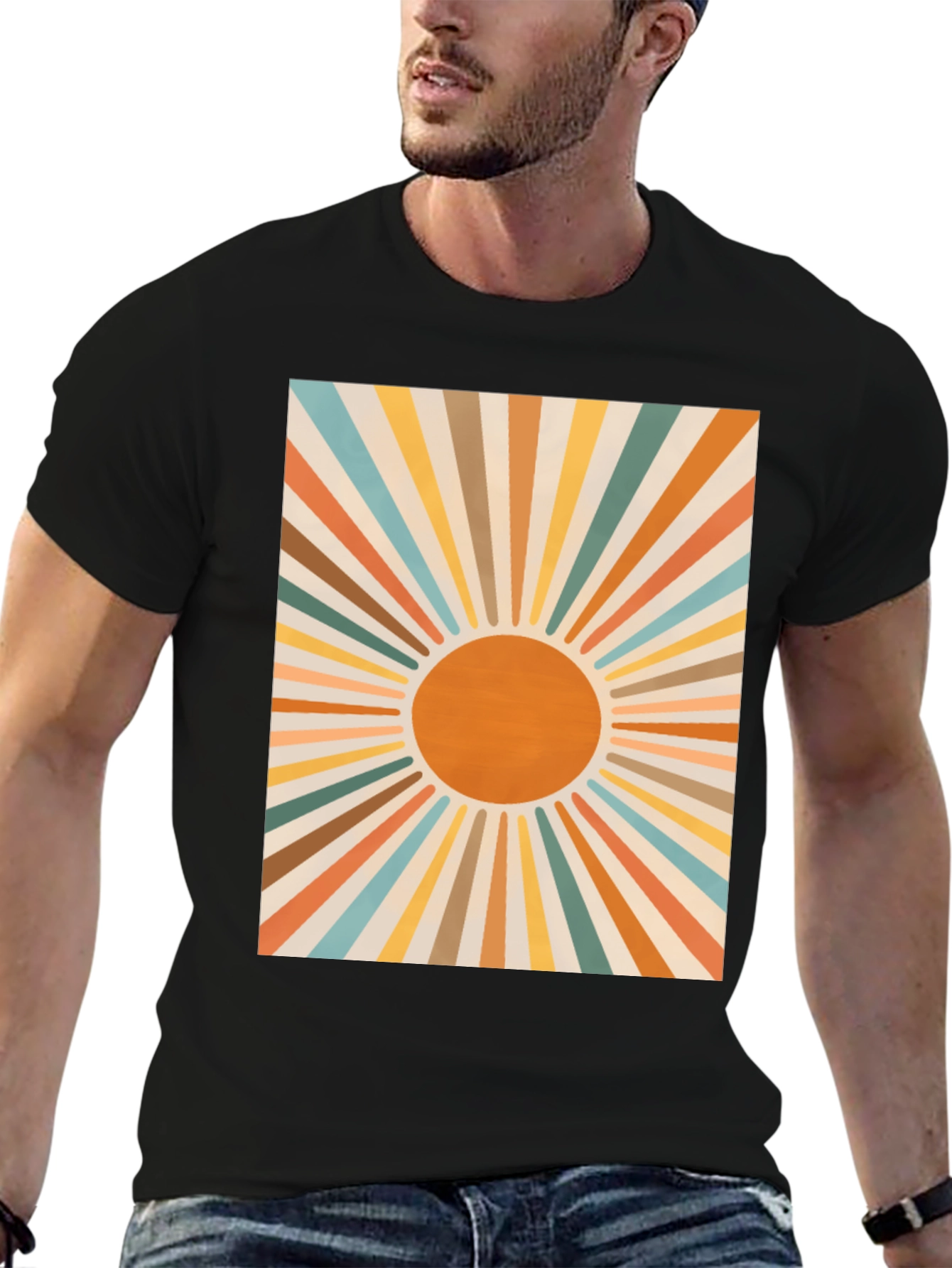 Black Retro Sunburst Graphic Tee - Black view 6