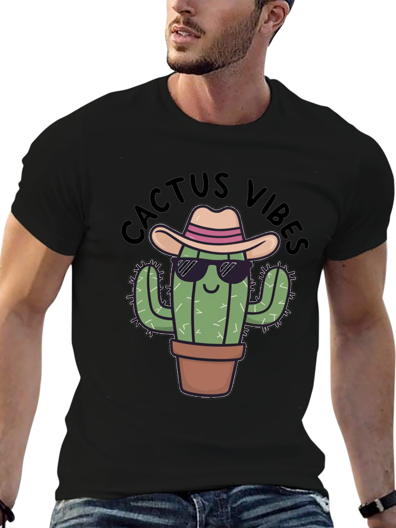 Black Cactus Vibes Tee: Cool Desert Humor view 6