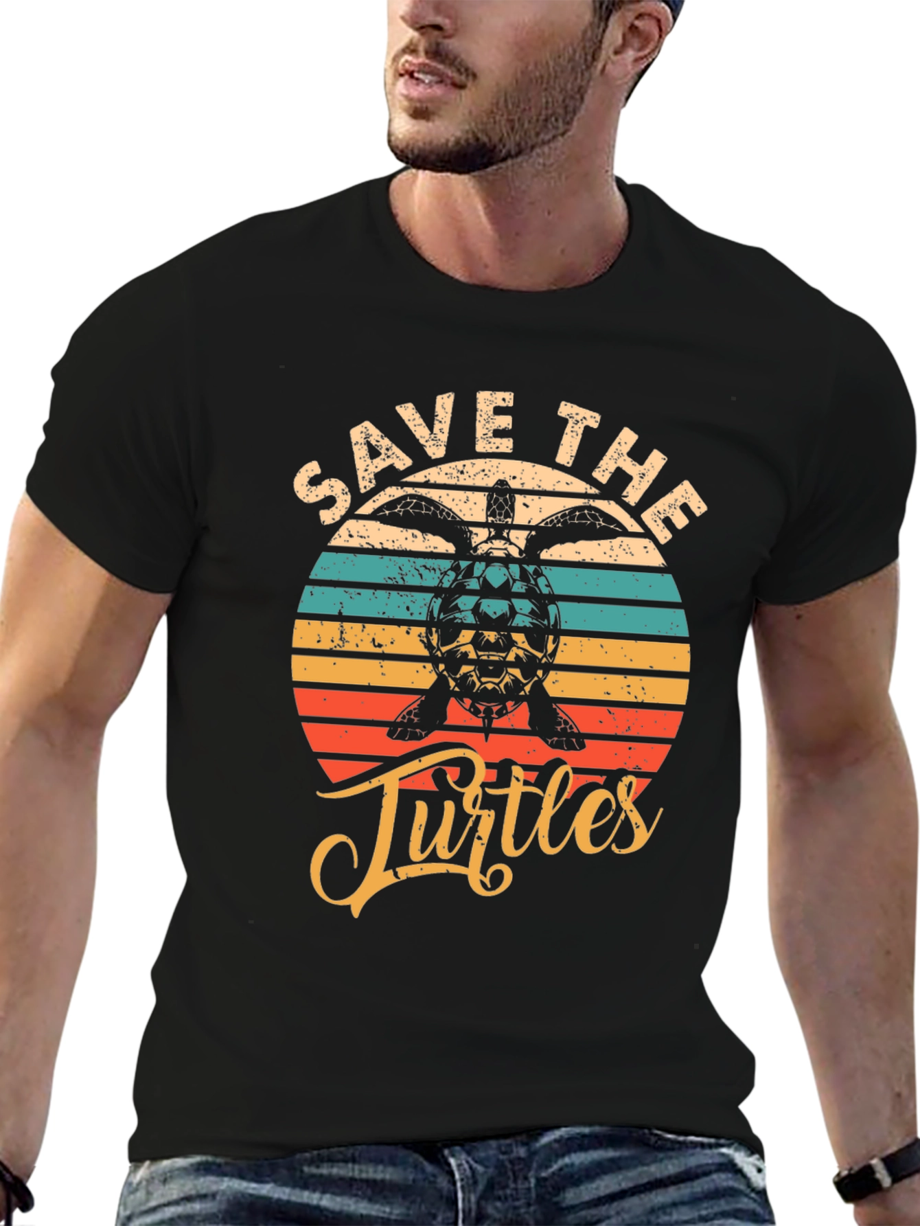 Black Save the Turtles Graphic Tee - Retro Style view 6