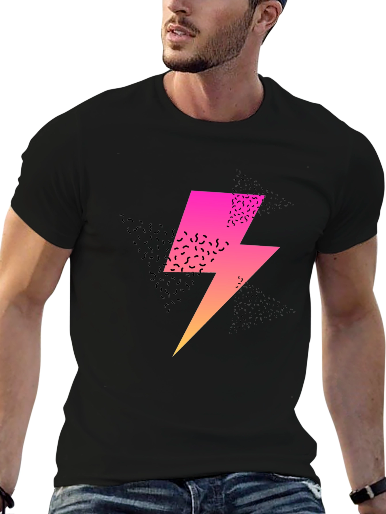 Black Retro Lightning Bolt Graphic T-Shirt view 6