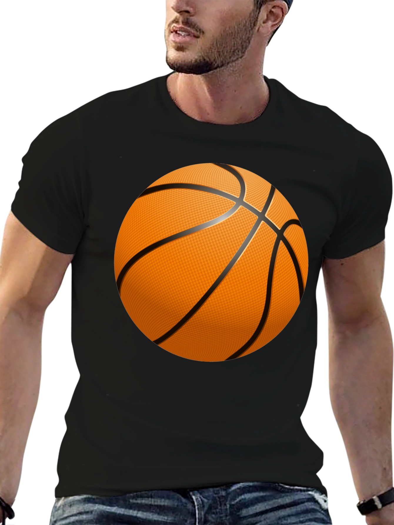 Black Basketball Graphic T-Shirt - Black Cotton Tee view 6