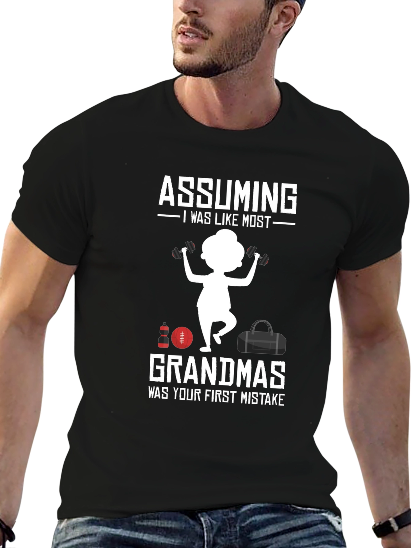 Black Funny Grandma Workout T-Shirt view 6