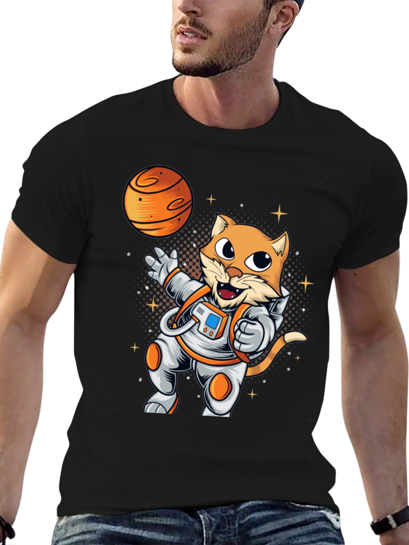 Black Cat Astronaut Black T-Shirt view 6