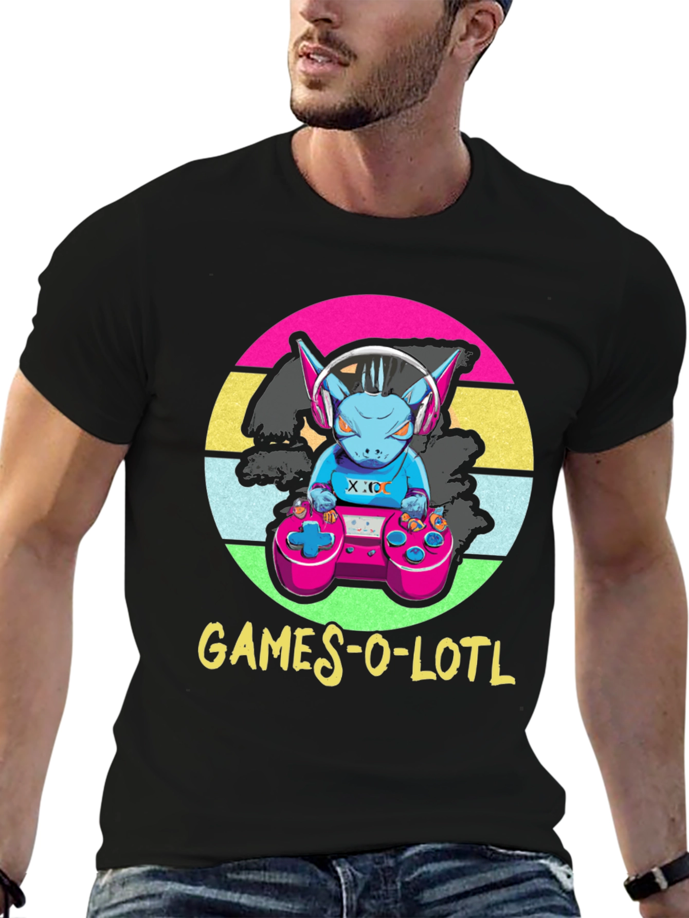 Black Games-O-Lotl T-Shirt - Retro Gamer Design view 6