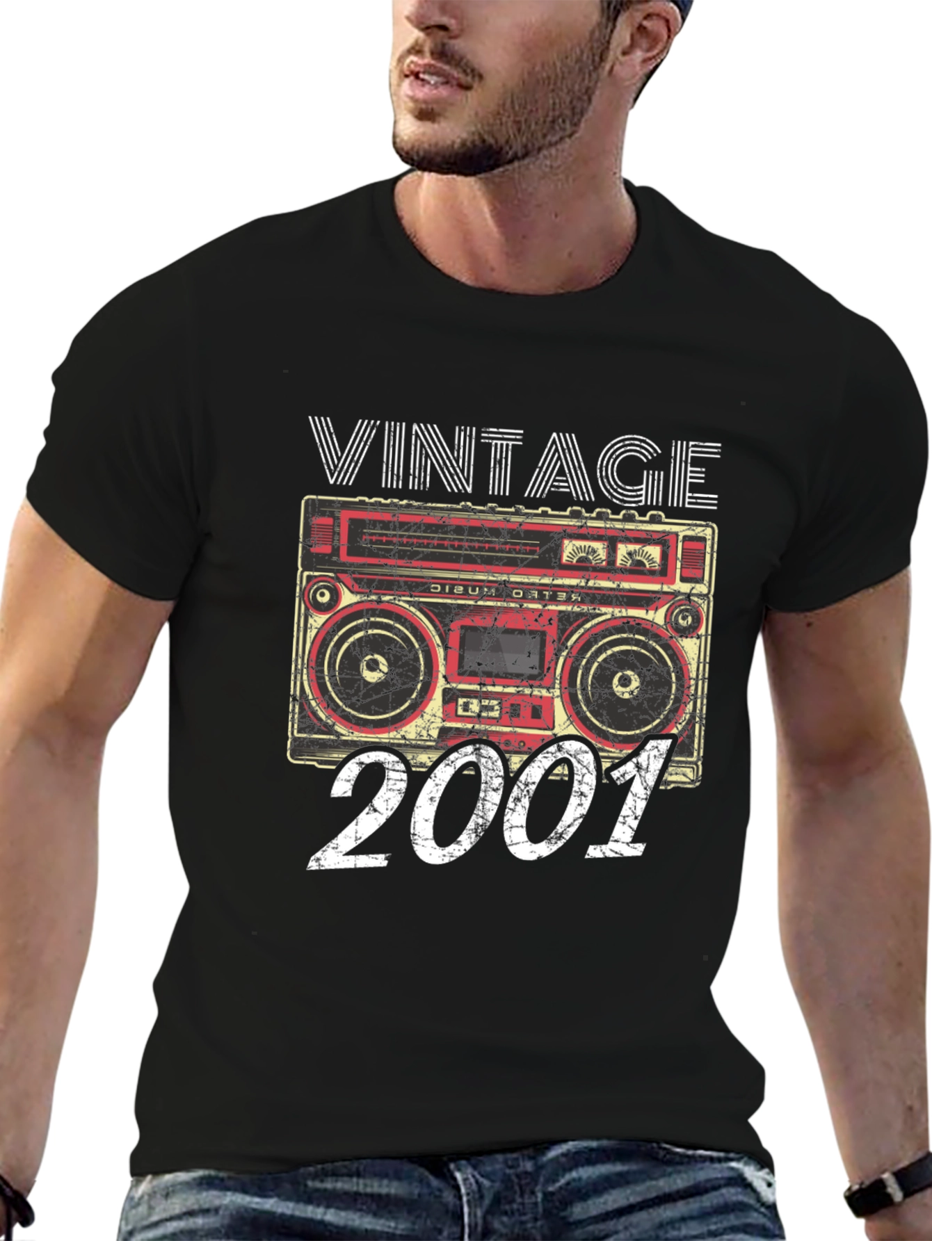 Black Vintage 2001 Boombox Graphic Tee - Birthday Gift view 6