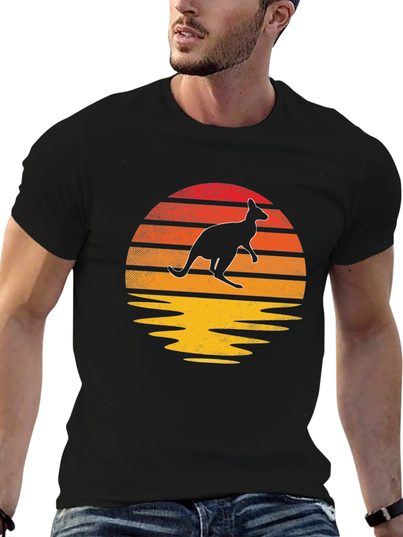 Black Retro Kangaroo Sunset T-Shirt view 6
