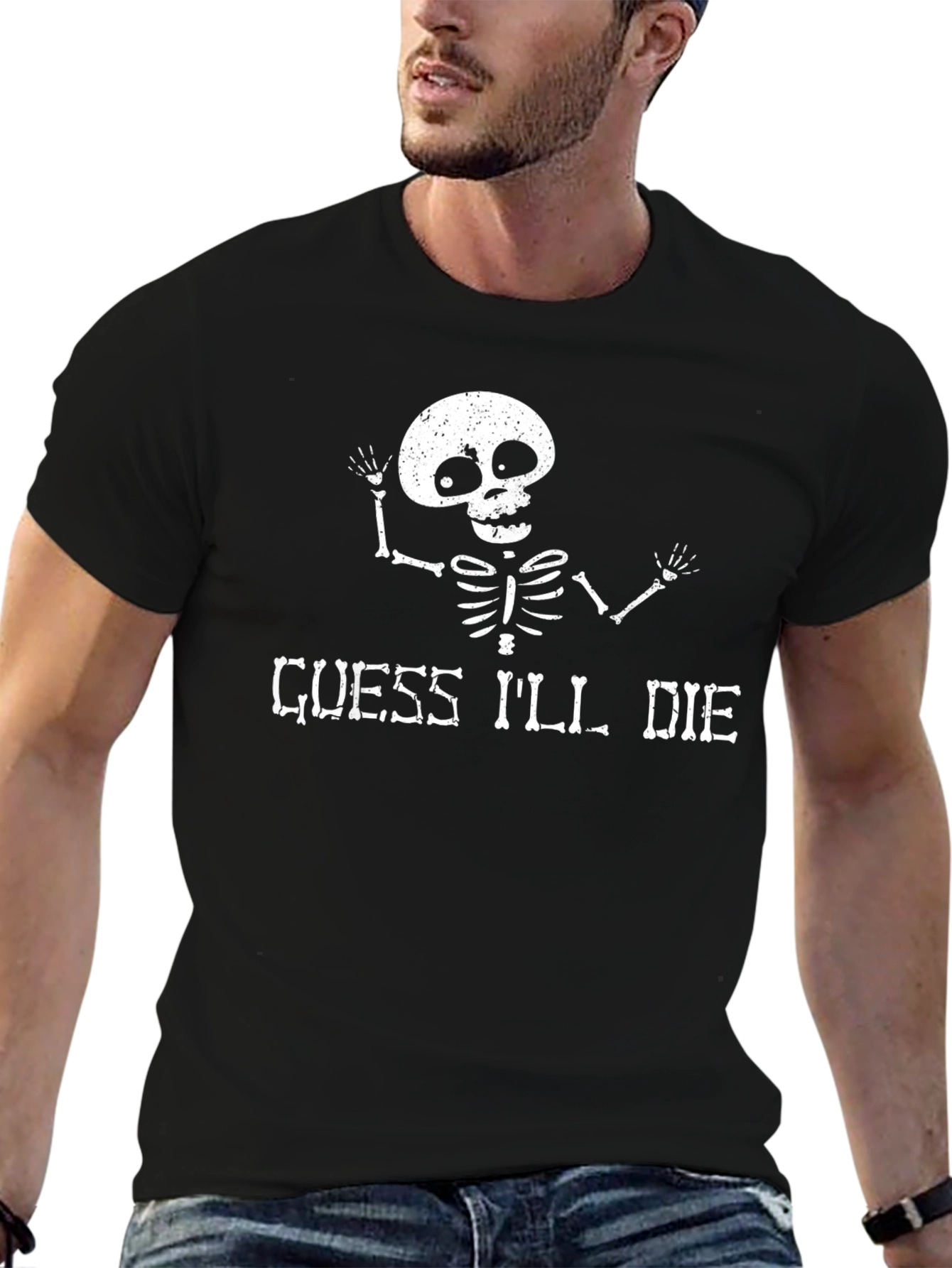 Black Guess I'll Die Skeleton Graphic T-Shirt - Black view 6