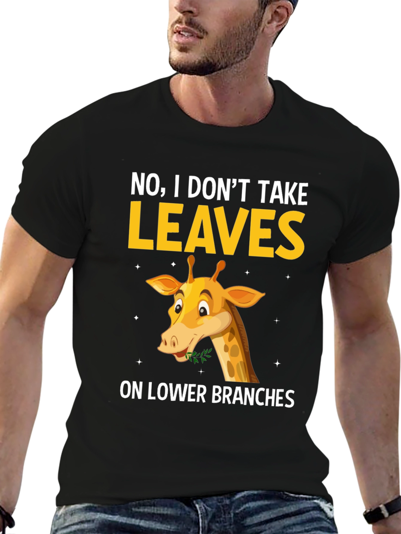 Black Funny Giraffe T-Shirt - I Don't Take Leaves view 6