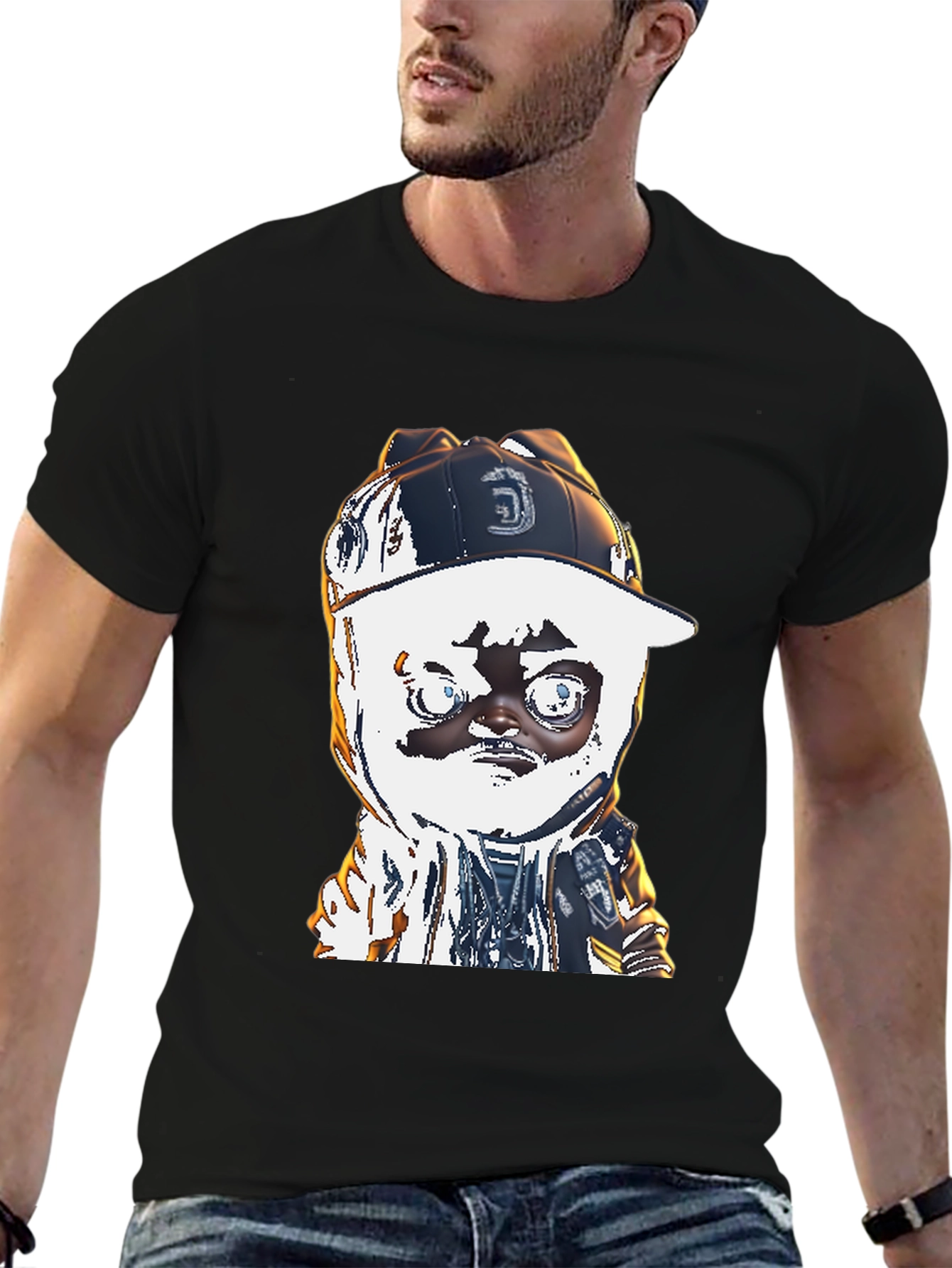 Black Cartoon Character Black T-Shirt view 6