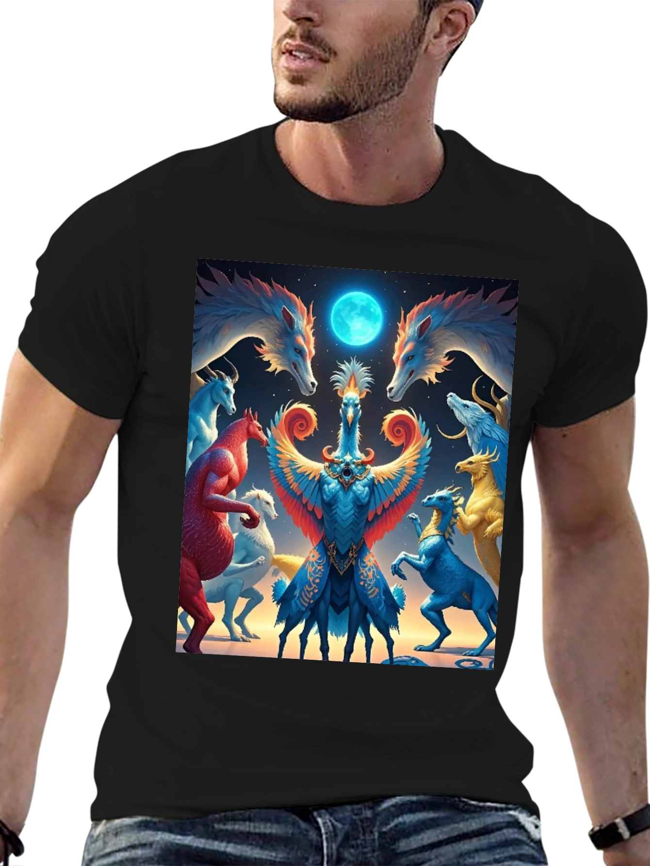 Black Mystical Creatures Graphic Tee - Unique Design view 6