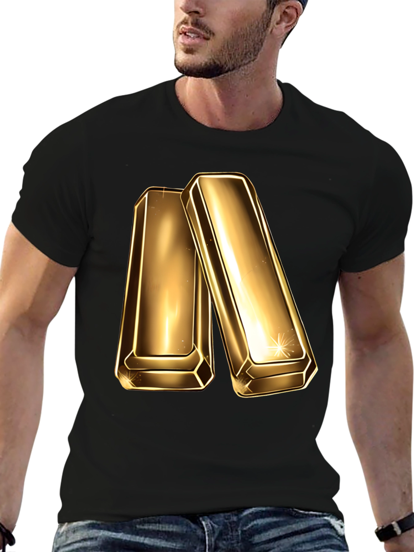 Black Gold Bar Graphic Tee - Shiny Ingot Design T-Shirt view 6