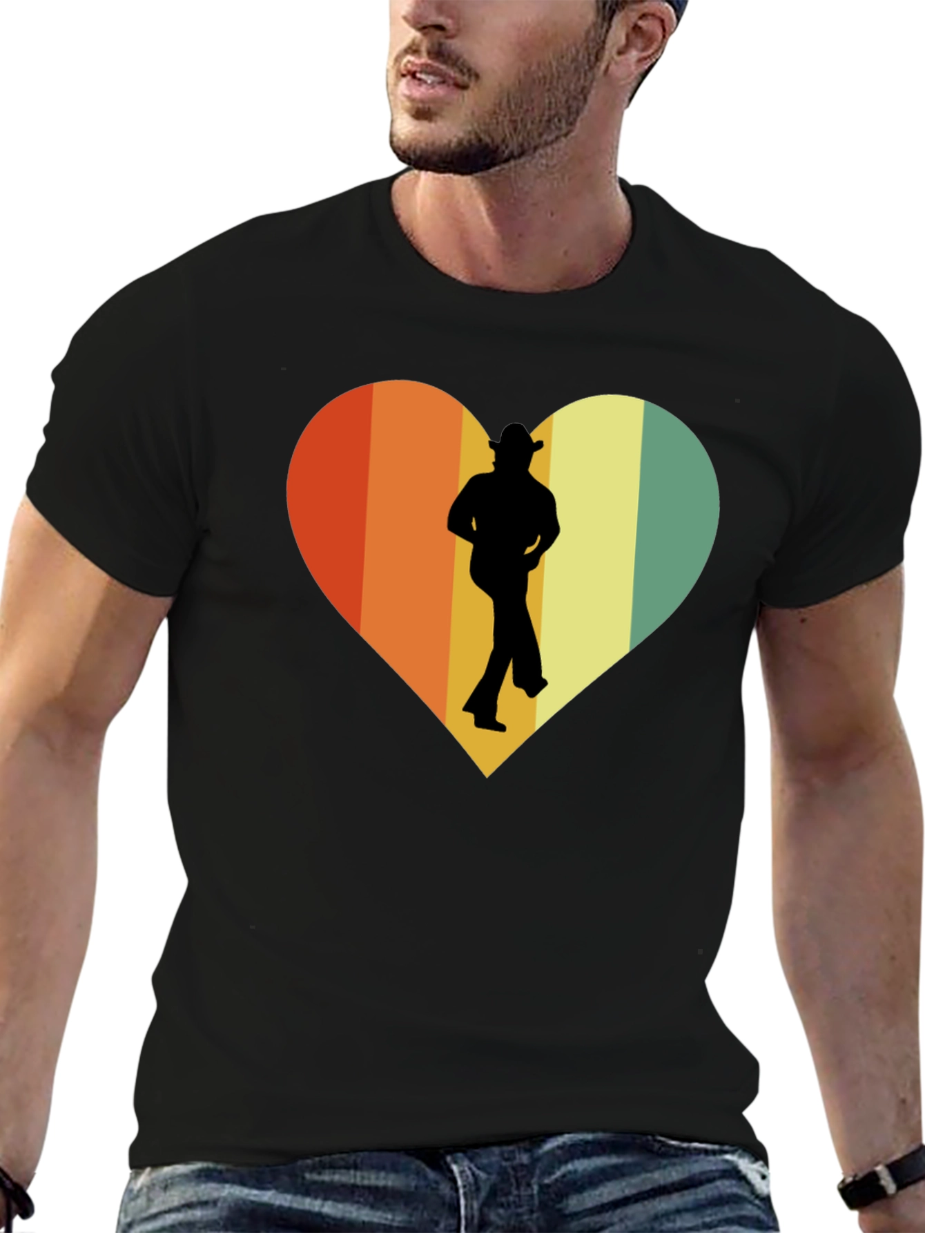 Black Retro Country Dance Heart Graphic T-Shirt view 6