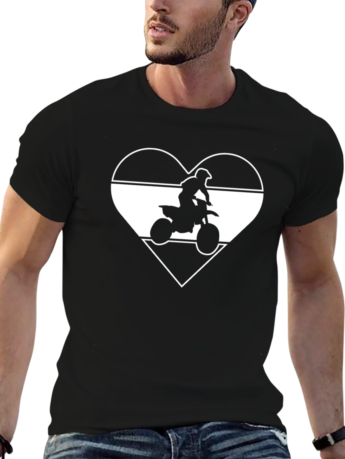 Black Dirt Bike Heart T-Shirt - MotoCross Rider Tee view 6