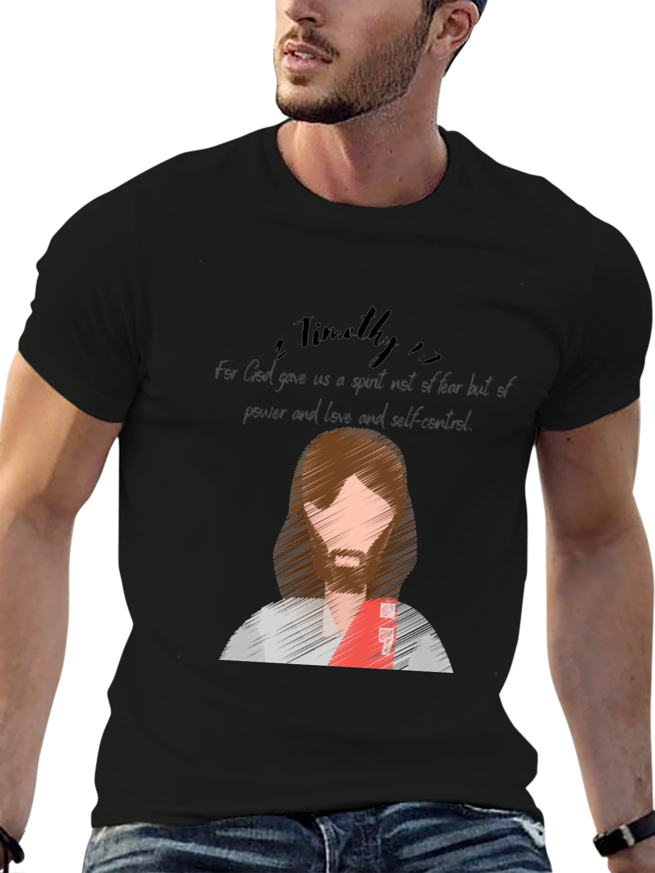 Black Faith-Inspired Tee: 2 Timothy Verse Shirt view 6