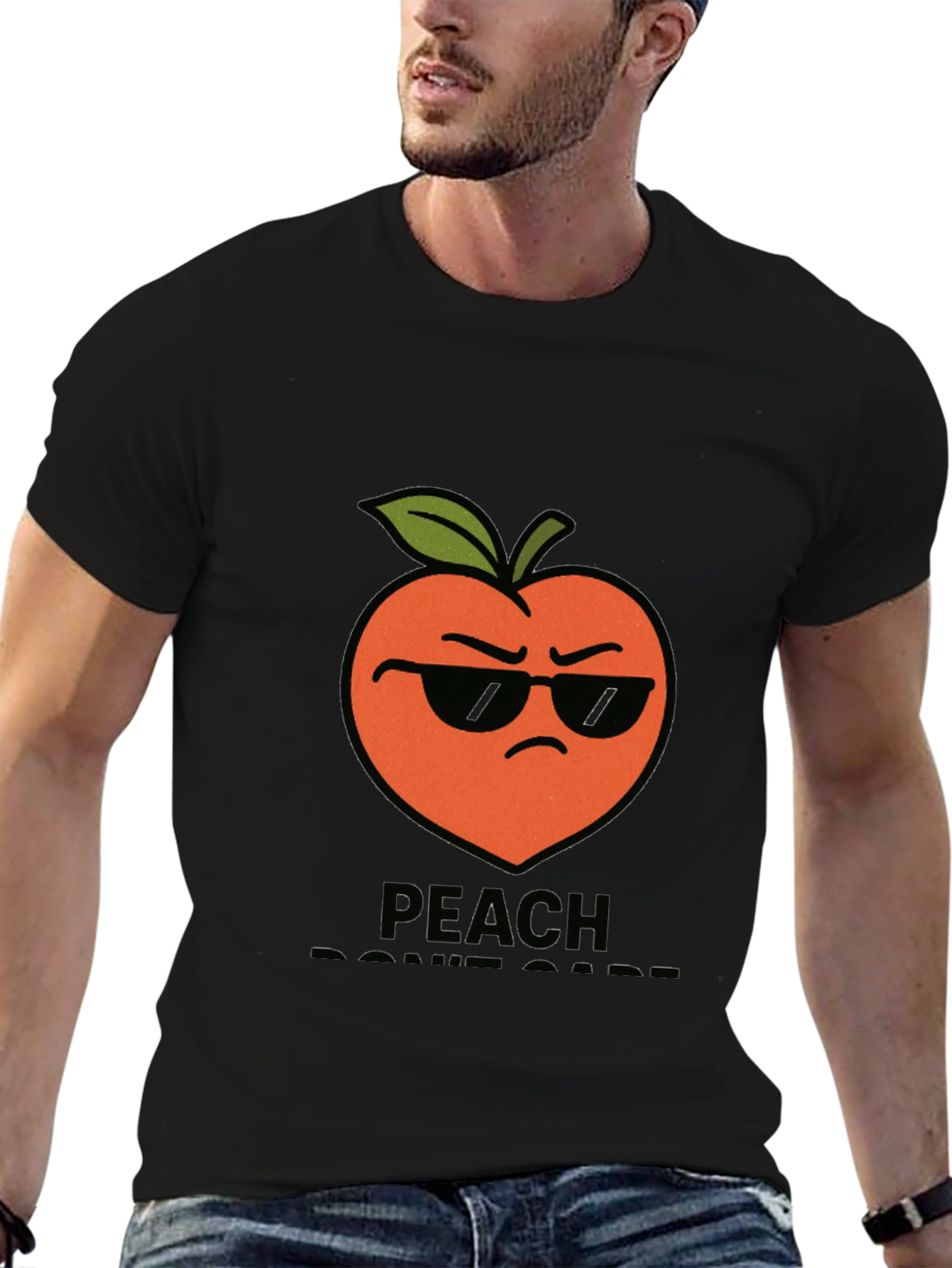 Black Cool Peach Graphic T-Shirt - "Peach Don't Care!" view 6