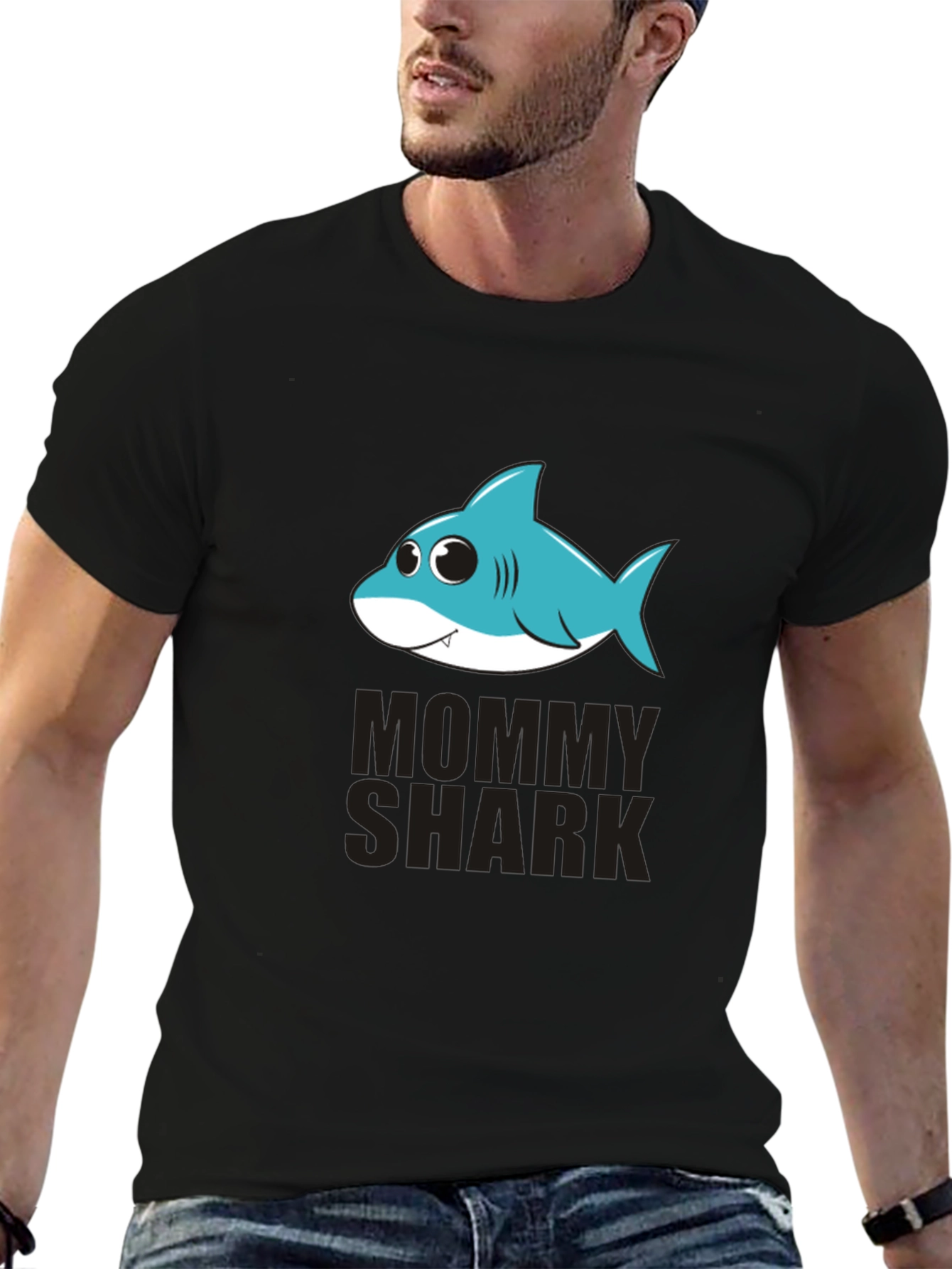 Black Mommy Shark Graphic Tee - Black Cotton T-Shirt view 6