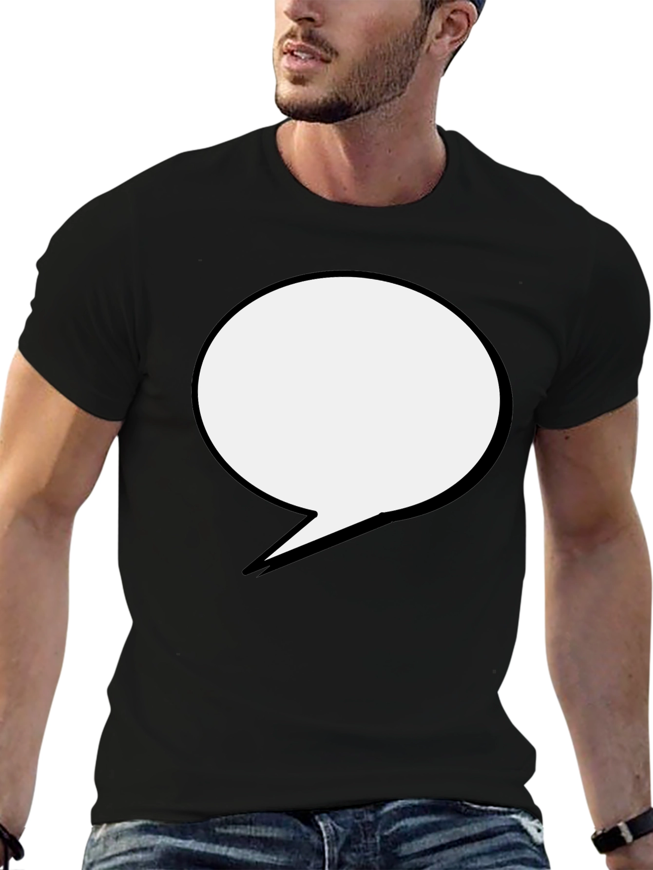 Black Black T-Shirt with Speech Bubble Design view 6