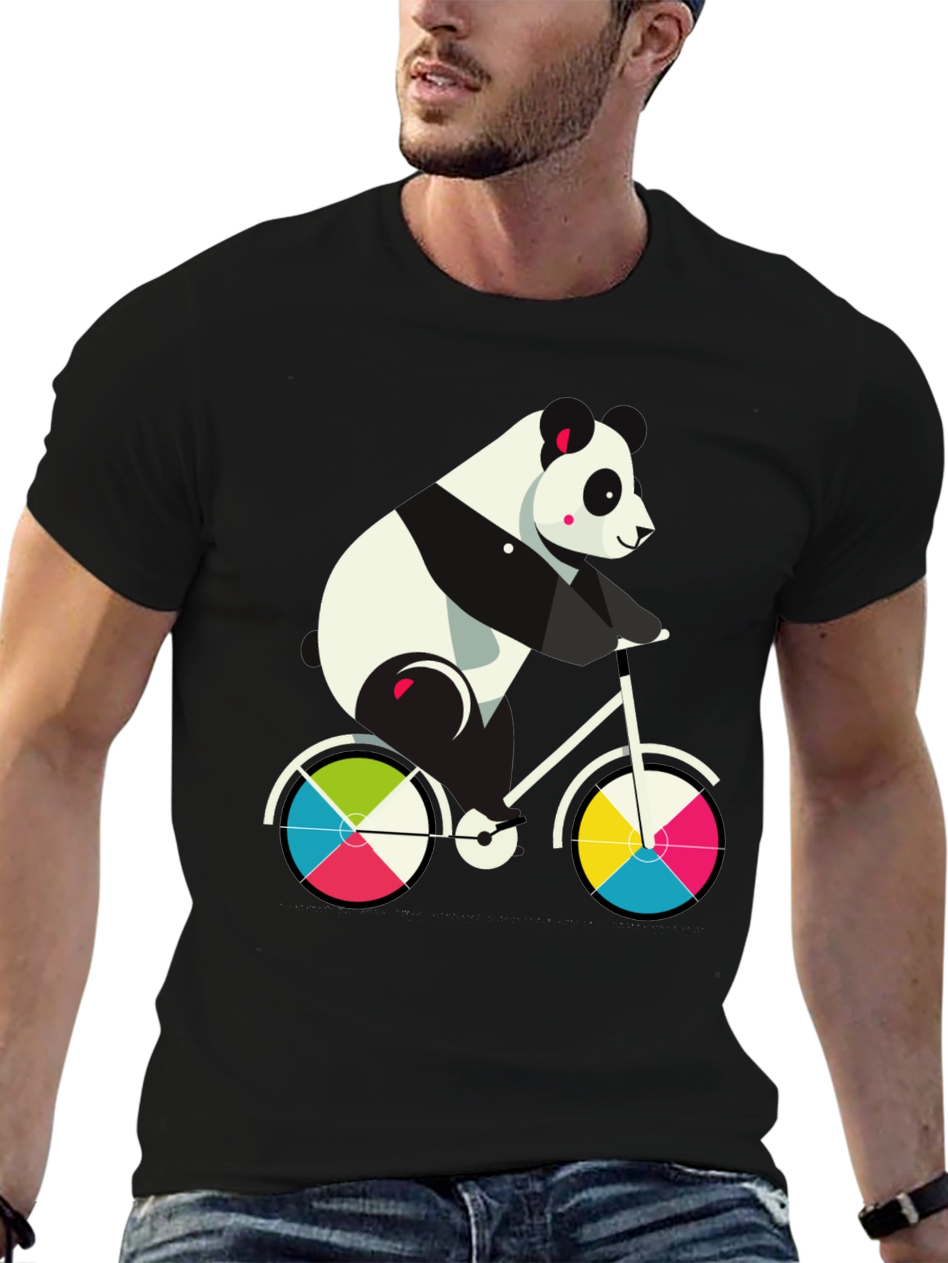 Black Panda on Bike Graphic Tee - Fun & Stylish Cotton T-Shirt view 6