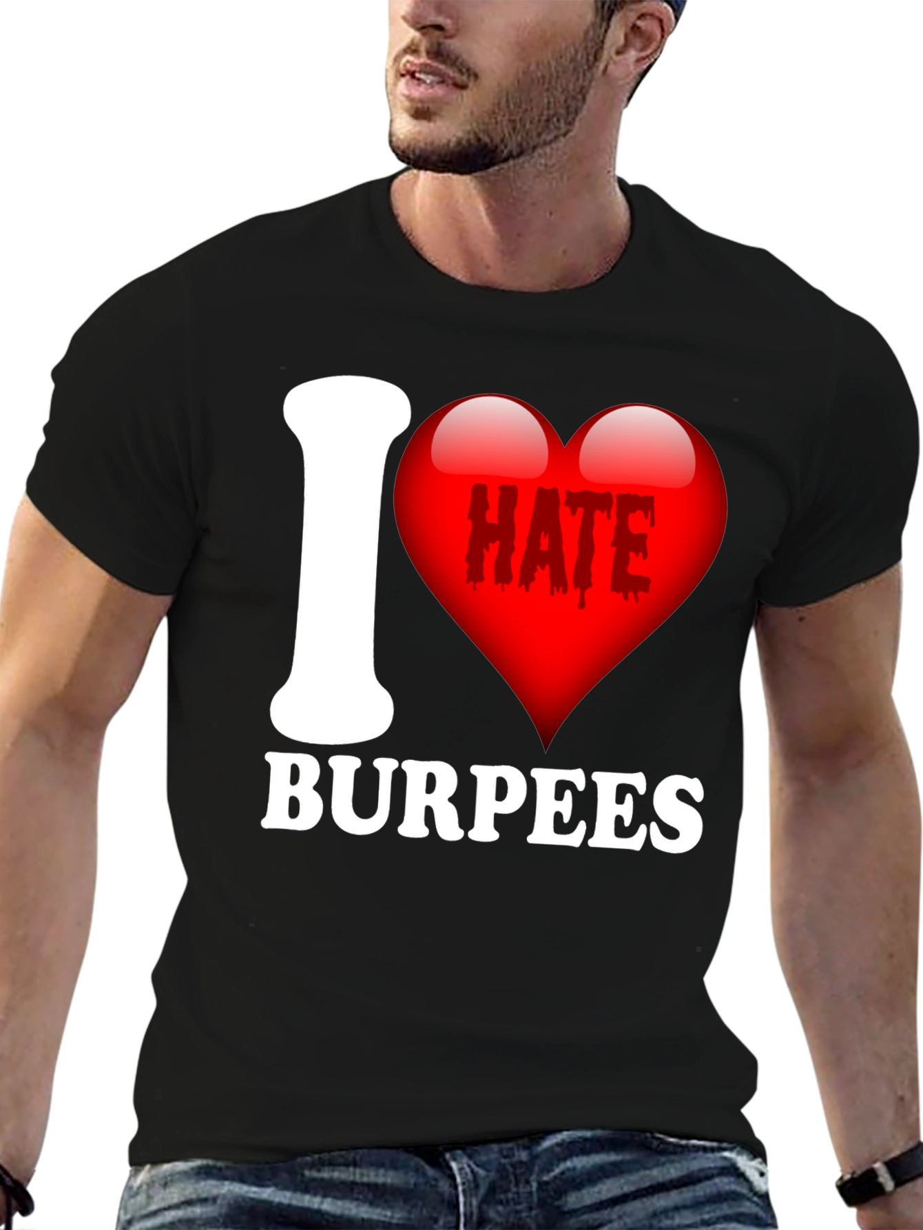 Black I Hate Burpees Funny Workout T-Shirt view 6