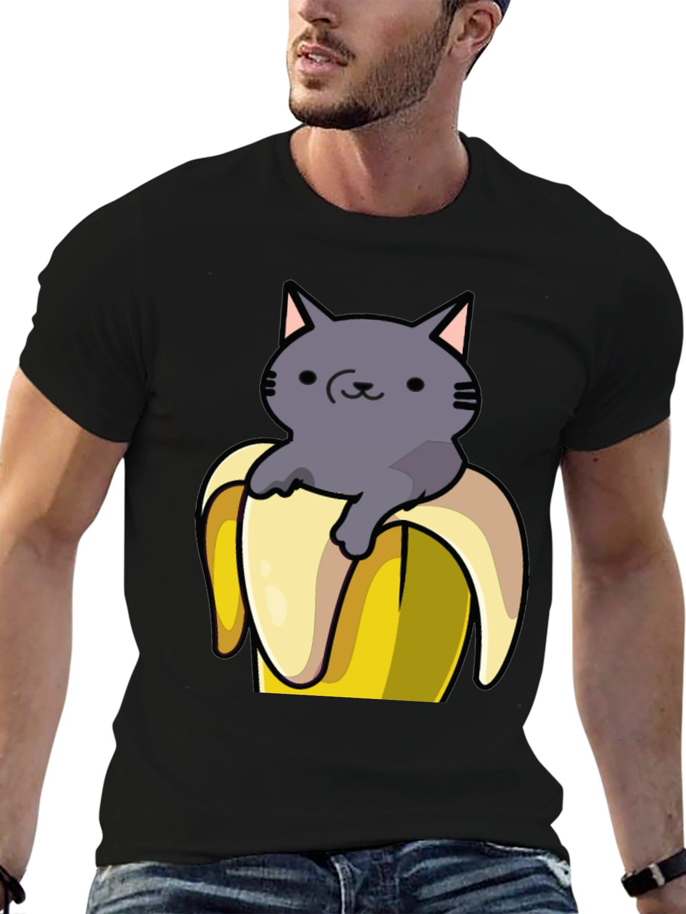 Black Cat in Banana T-Shirt - Funny Graphic Tee view 6