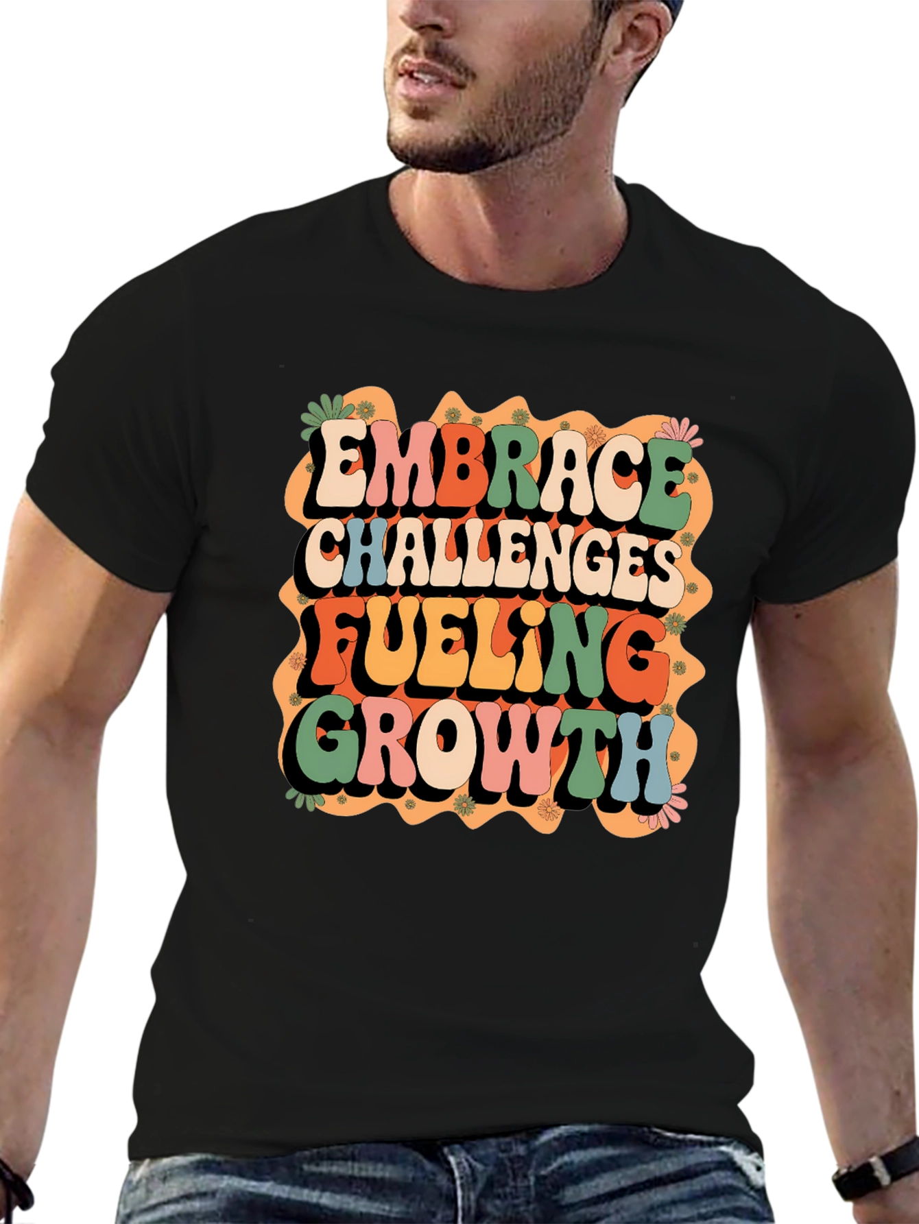 Black Retro Embrace Challenges Graphic Tee view 6