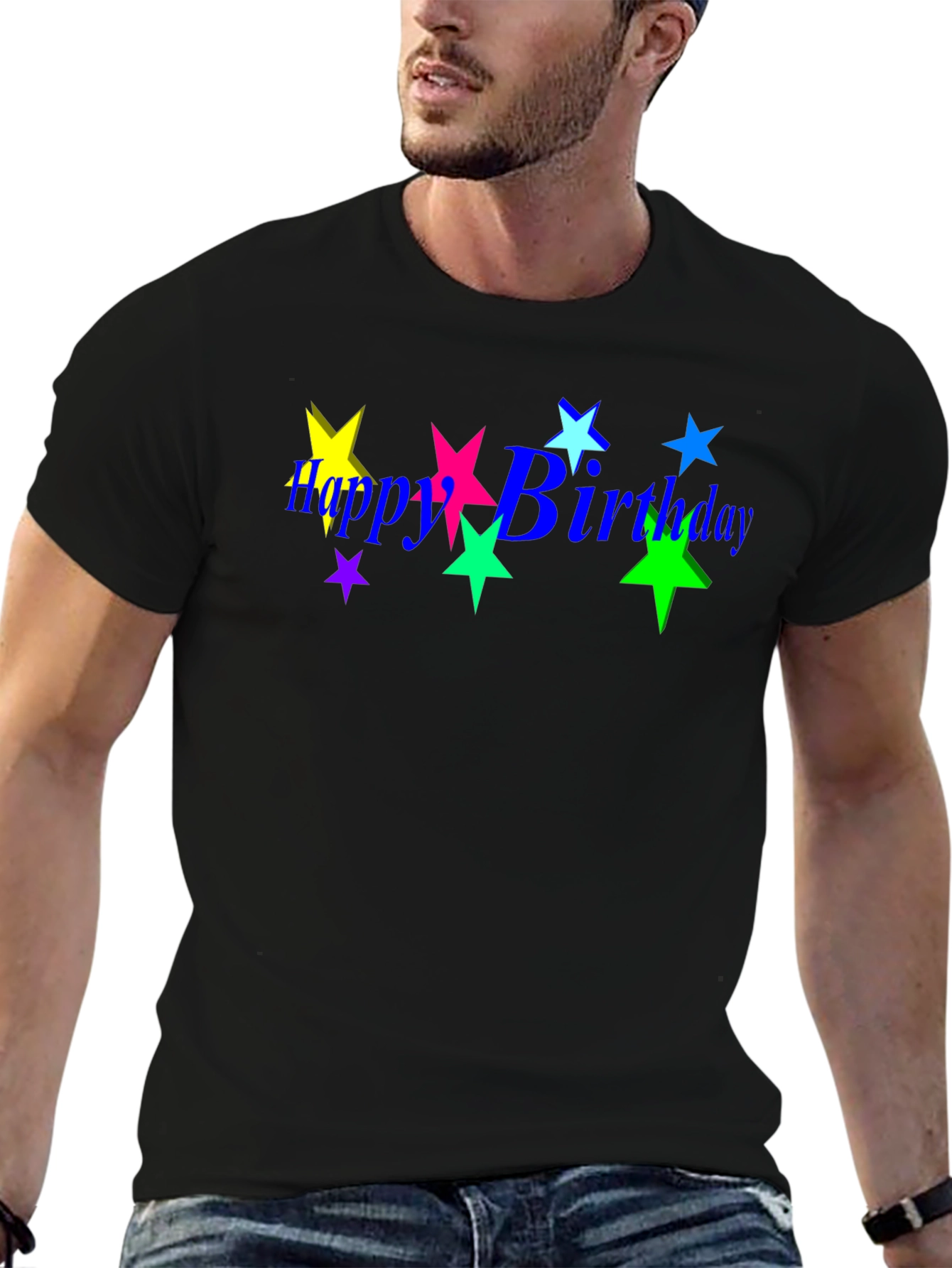 Black Happy Birthday Star Graphic Tee - Trendy Black T-Shirt view 6