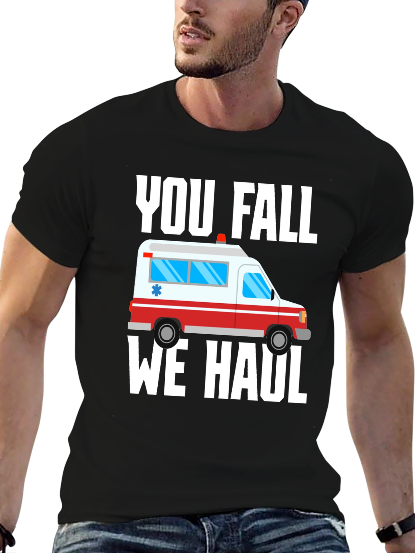 Black Funny Paramedic T-Shirt - You Fall We Haul Ambulance view 6
