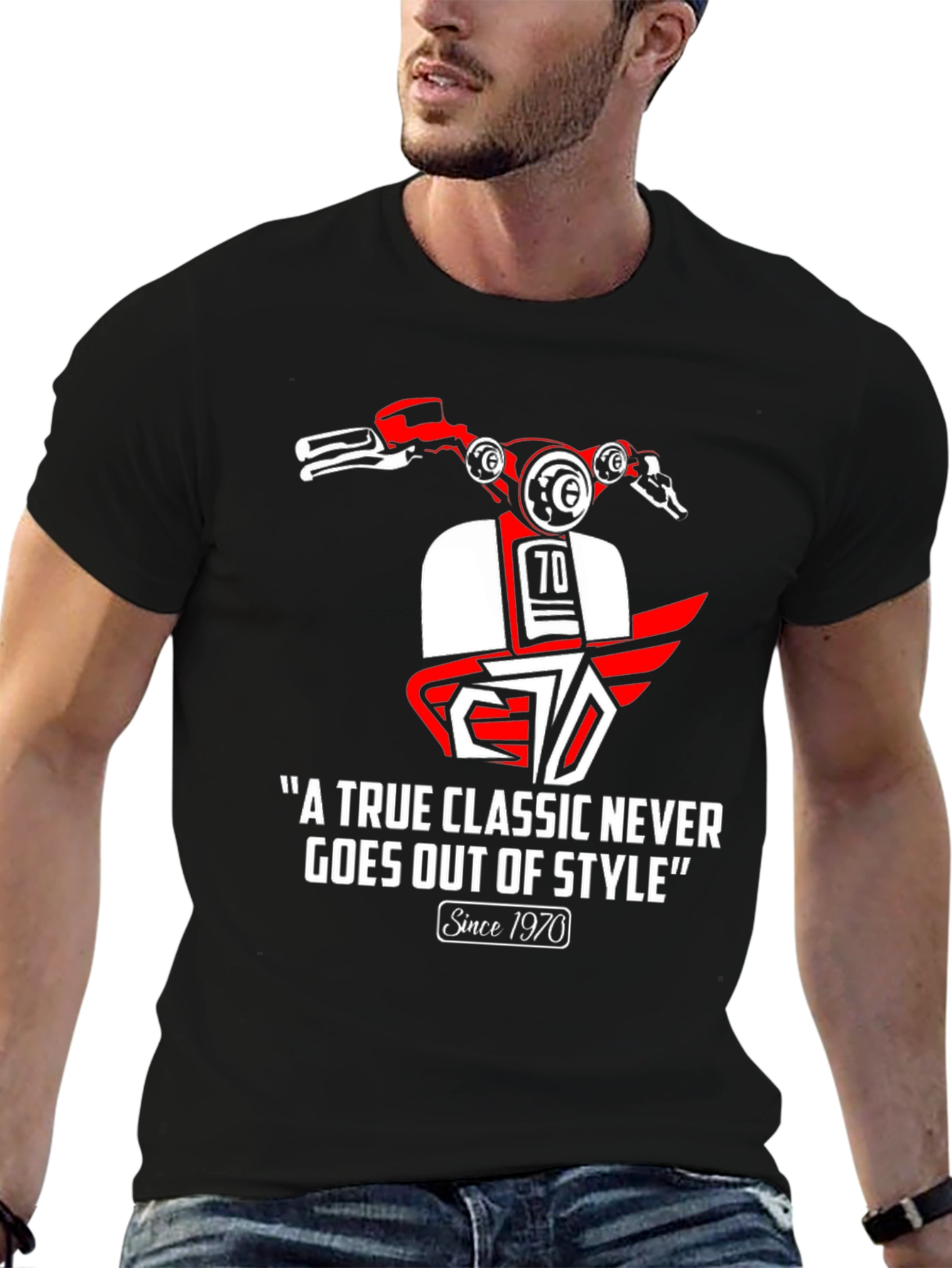 Black Vintage 1970s Scooter Graphic T-Shirt - Classic Style view 6