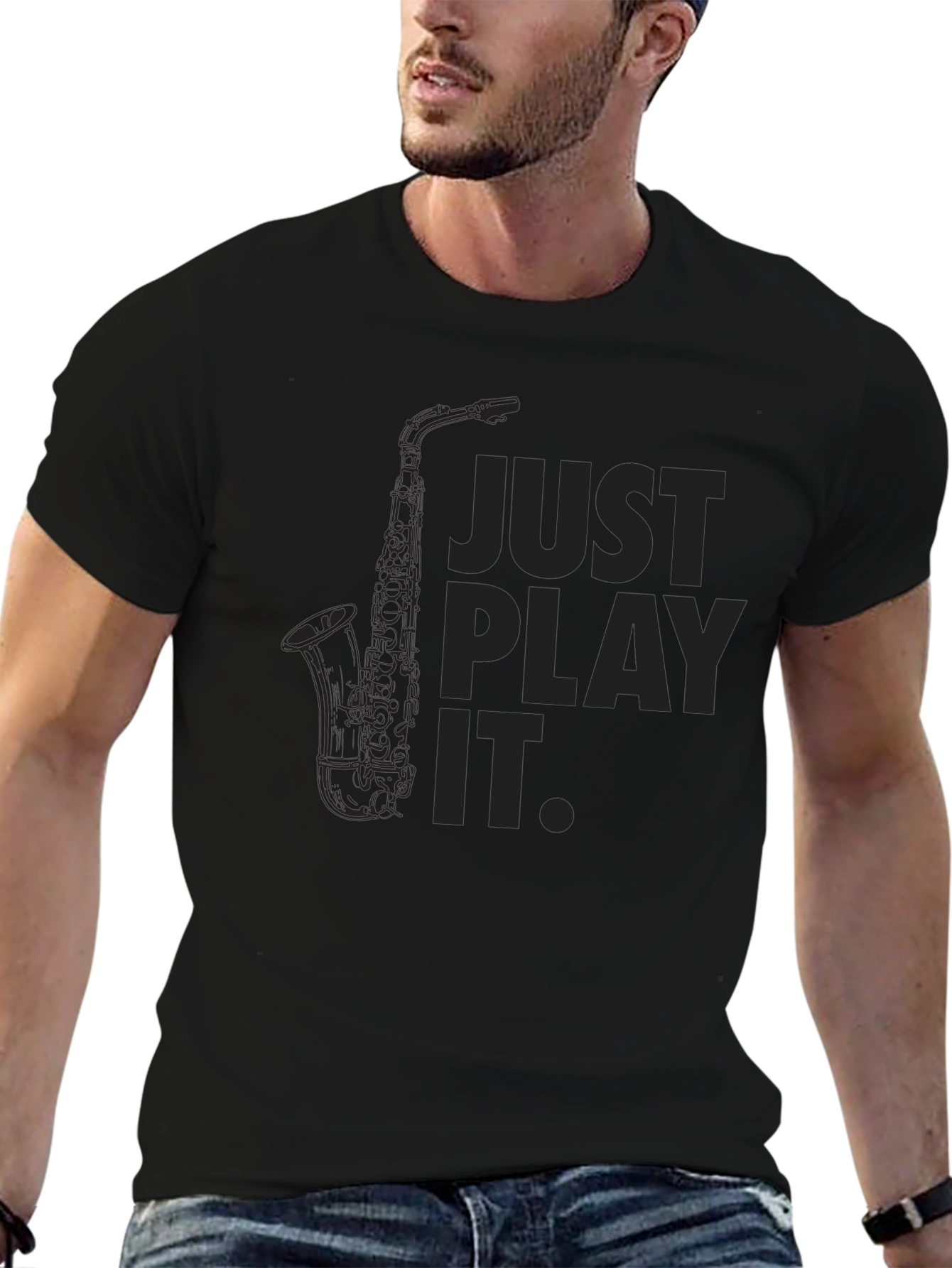 Black Just Play It Black Saxophone T-Shirt view 6